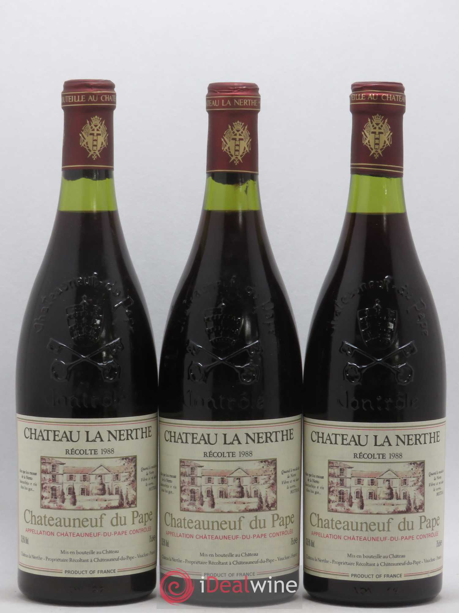 Châteauneuf-du-Pape Château la Nerthe Famille Richard 1988 - Lot de 3 bouteilles - 0