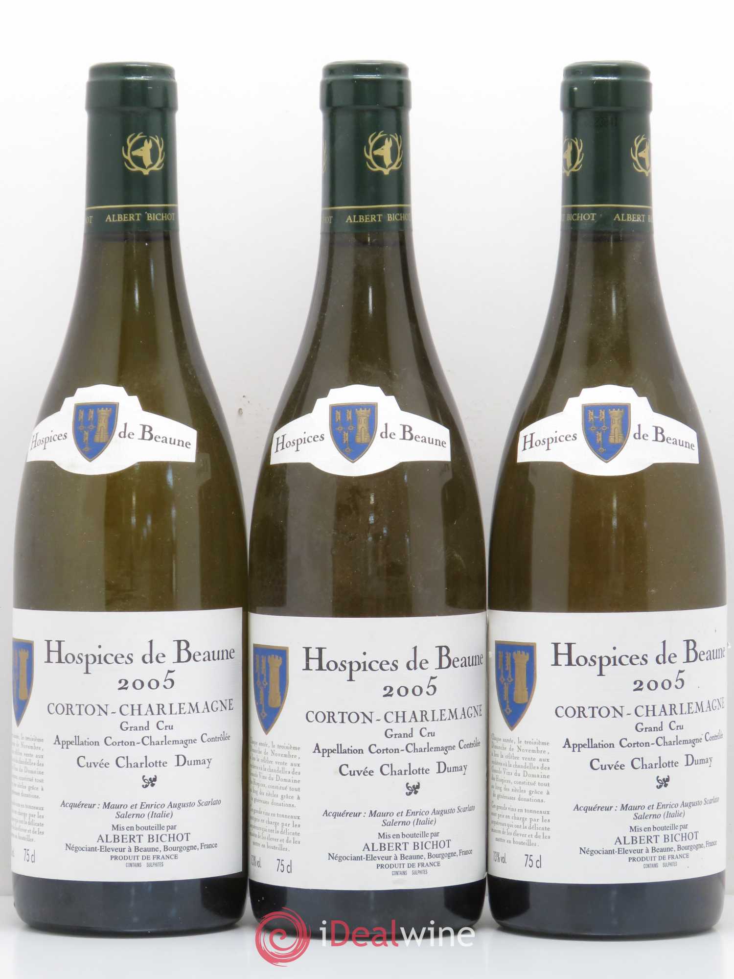 Corton-Charlemagne Grand Cru Domaine du Pavillon - Albert Bichot Cuvée Charlotte Dumay Hospices de Beaune 2005 - Lot de 3 bouteilles - 0