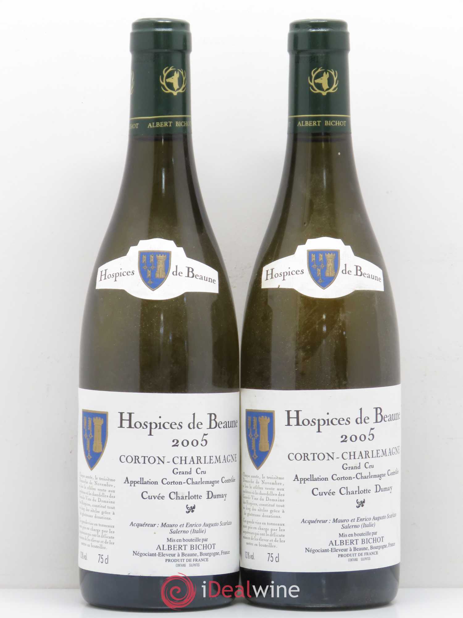 Corton-Charlemagne Grand Cru Domaine du Pavillon - Albert Bichot Cuvée Charlotte Dumay Hospices de Beaune 2005 - Lot de 2 bouteilles - 0