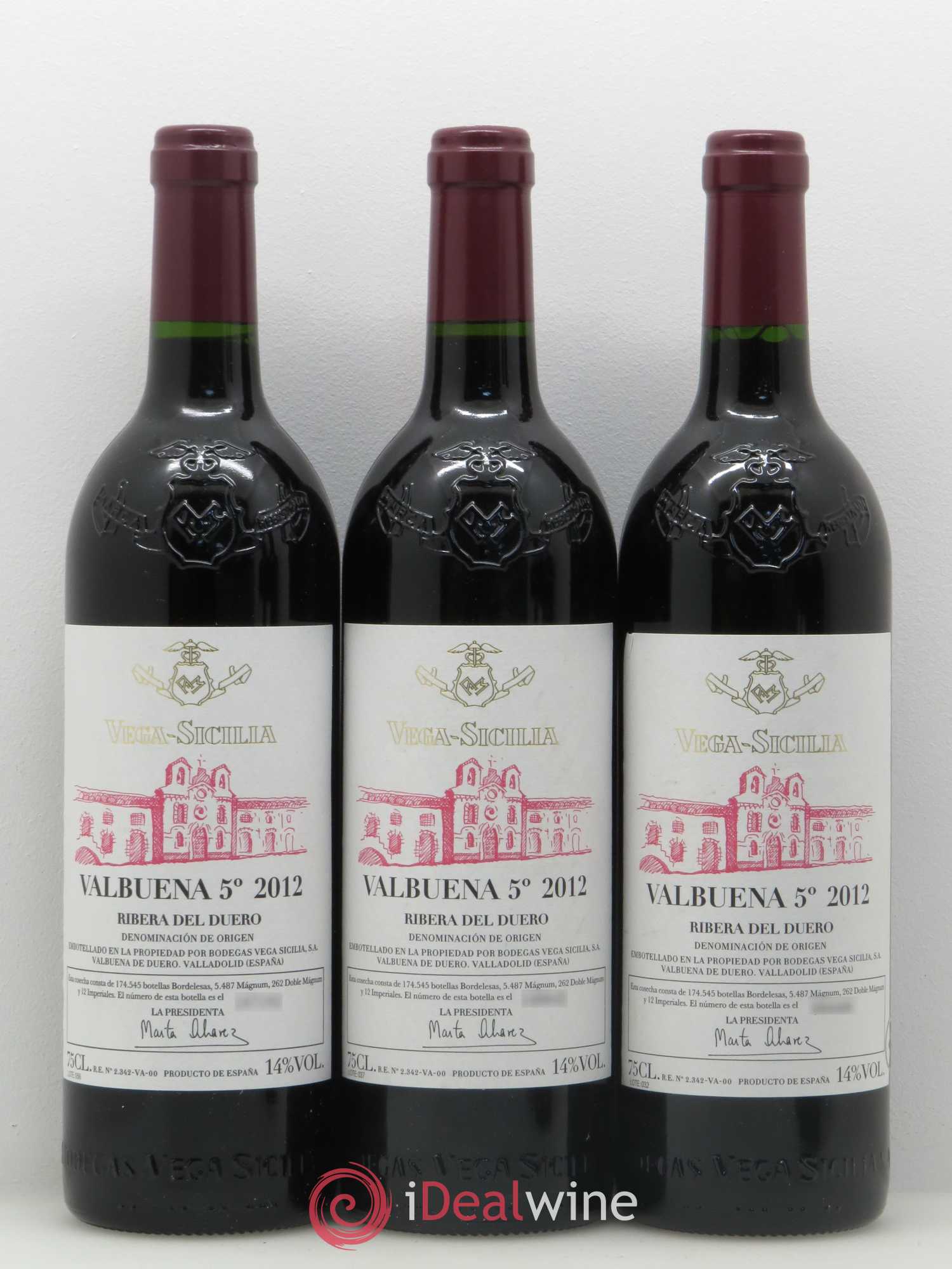 Ribera Del Duero DO Vega Sicilia Valbuena 5 ano Famille Alvarez 2012 - Lot de 5 bouteilles - 1