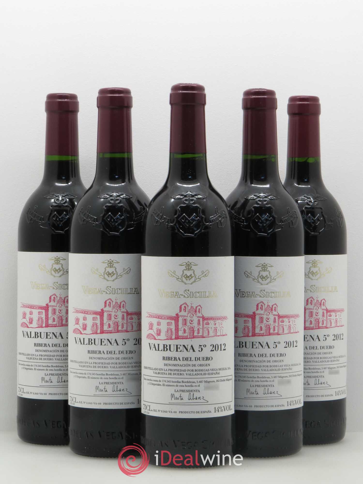 Ribera Del Duero DO Vega Sicilia Valbuena 5 ano Famille Alvarez 2012 - Lot de 5 bouteilles - 0
