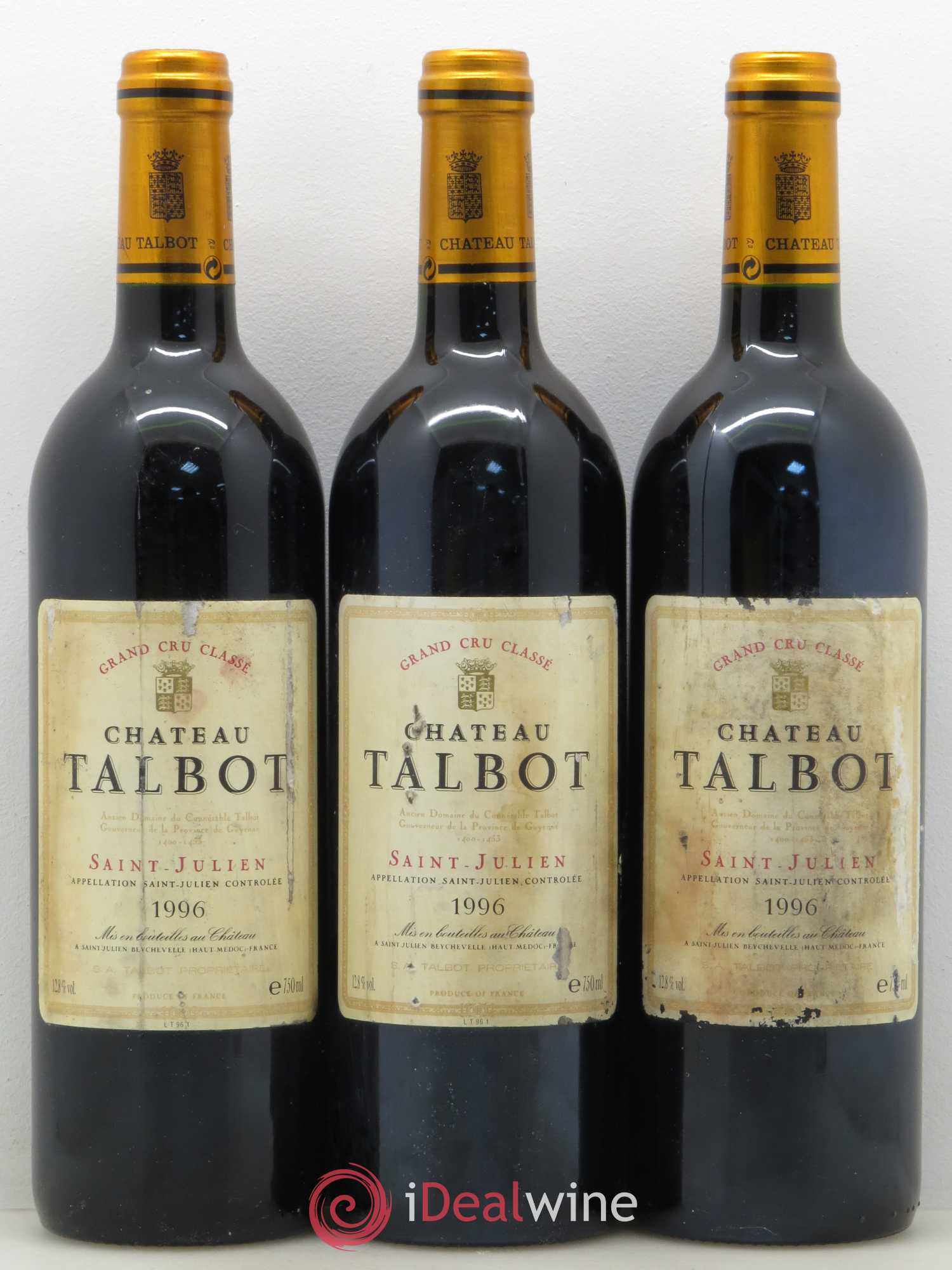 Château Talbot 4ème Grand Cru Classé 1996 - Lot de 3 bouteilles - 0