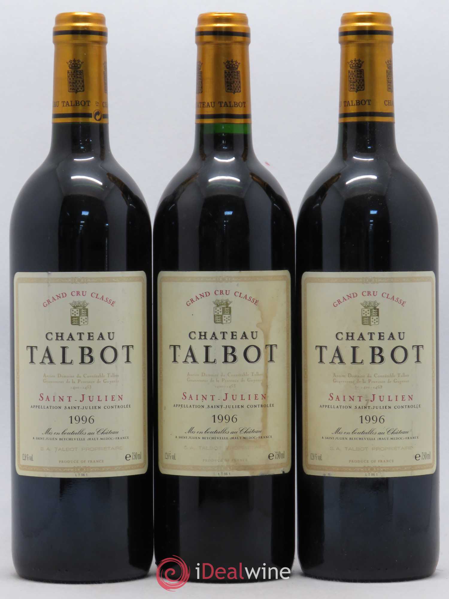 Château Talbot 4ème Grand Cru Classé 1996 - Lot de 3 bouteilles - 0