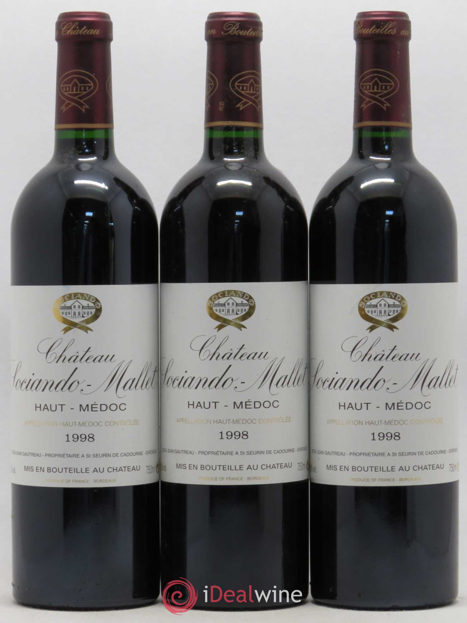 Château Sociando Mallet 1998 - Lot de 3 bouteilles - 0