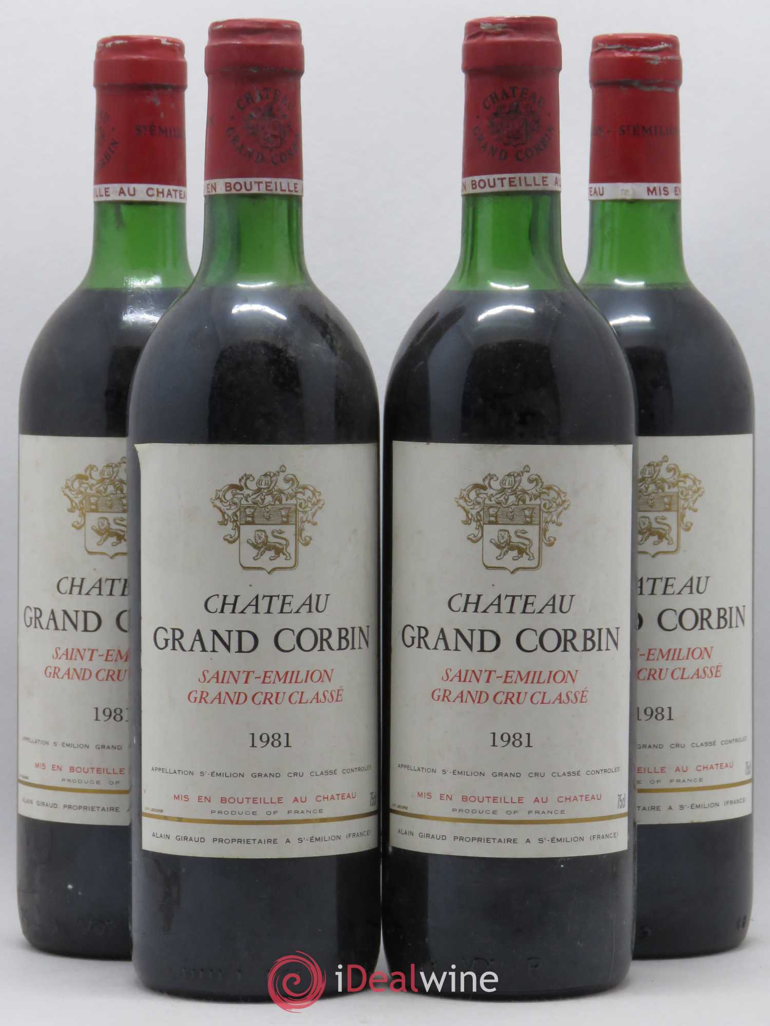Château Grand Corbin Grand Cru Classé 1981 - Lot de 4 bouteilles - 0