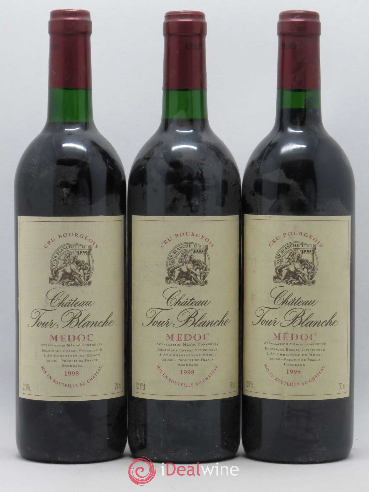 Château Tour Blanche Cru Bourgeois 1998 - Lot de 3 bouteilles - 0
