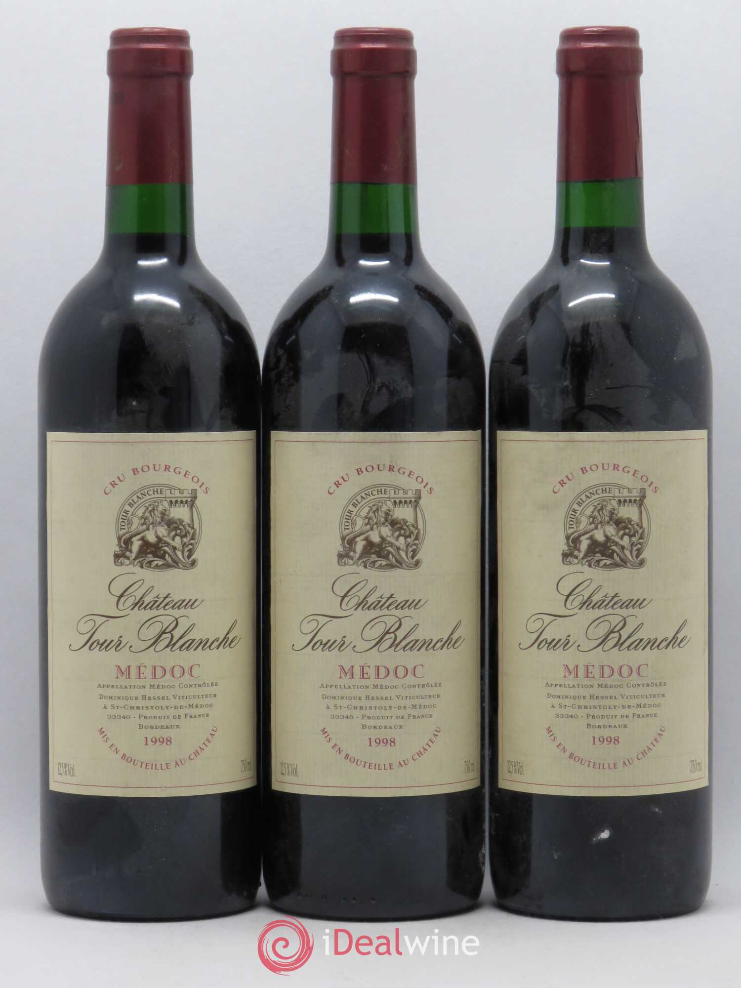 Château Tour Blanche Cru Bourgeois 1998 - Lot de 3 bouteilles - 0