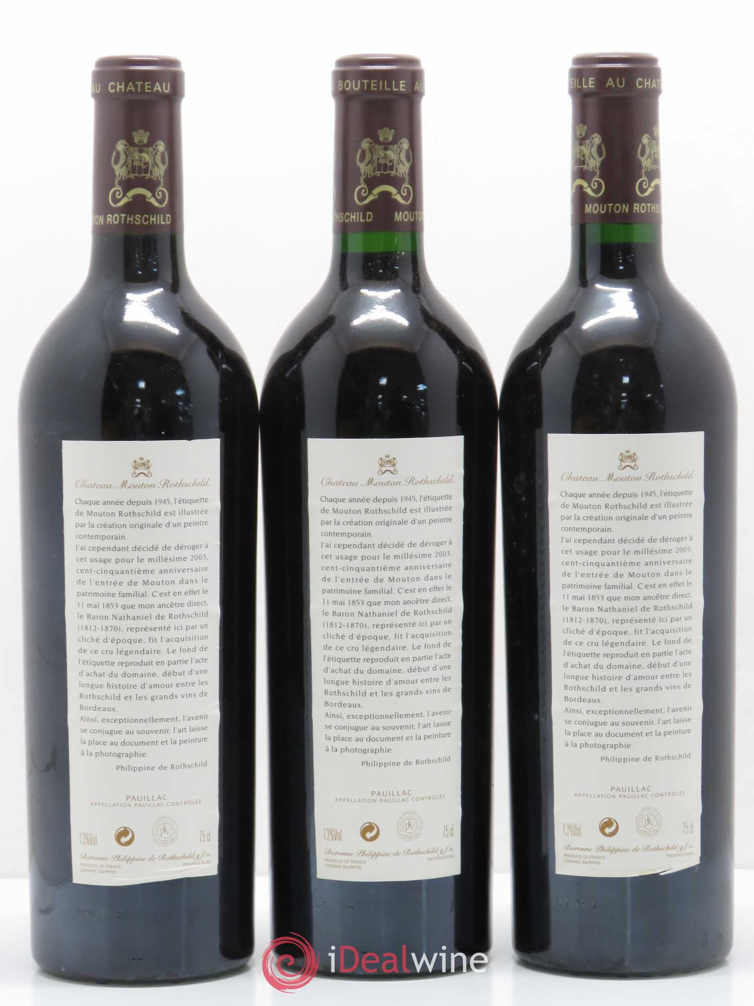 Château Mouton Rothschild 1er Grand Cru Classé 2003 - Lot de 3 bouteilles - 1