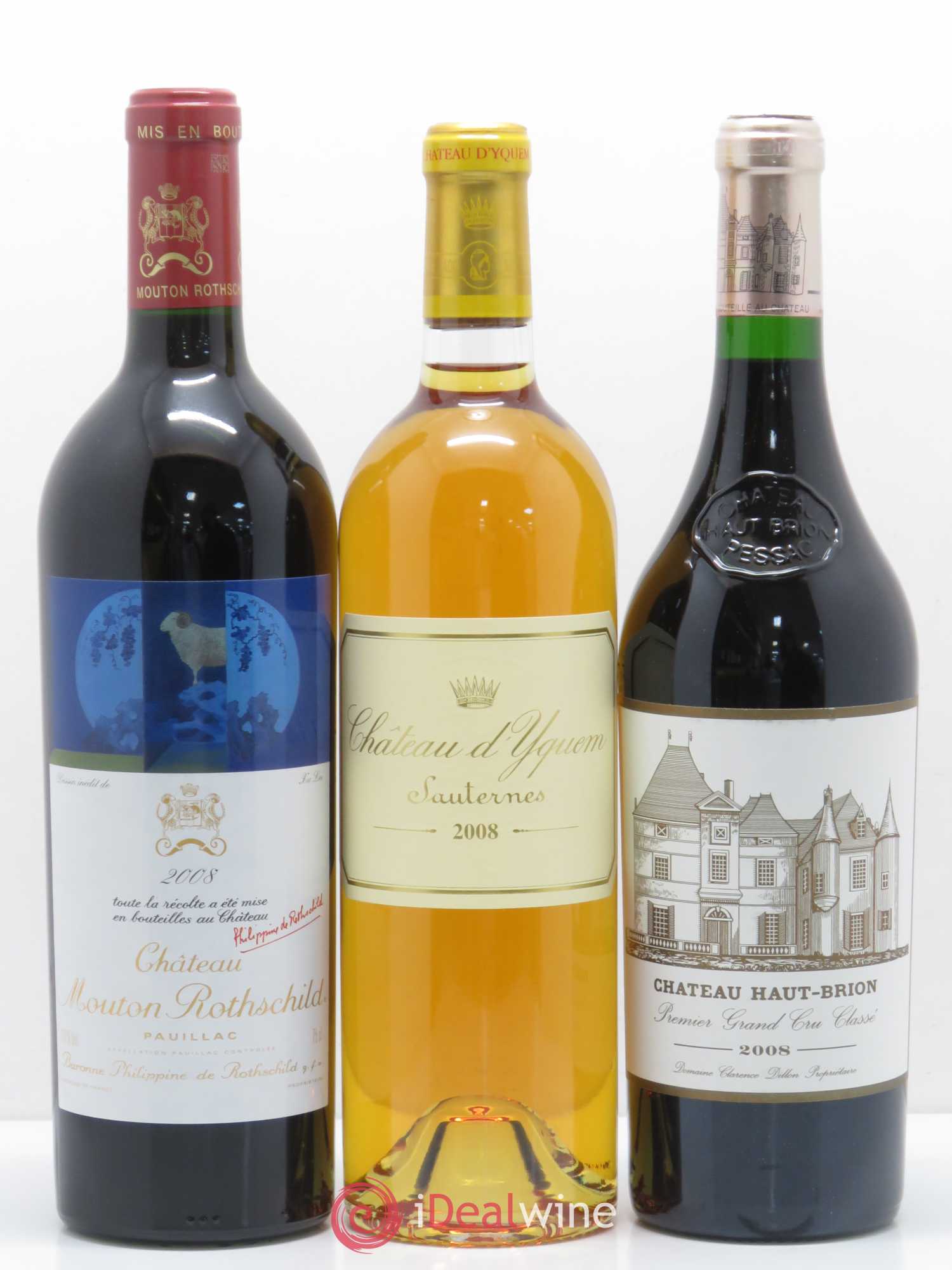 Caisse Collection Duclot 2008 1 Petrus,1 Yquem,1 Haut Brion,1 Mouton Rothschild,1 Margaux,1 Lafite Rothschild,1 Mission Haut Brion,1 Latour,1 Cheval Blanc 2008 - Posten von 1 Flasche - 1