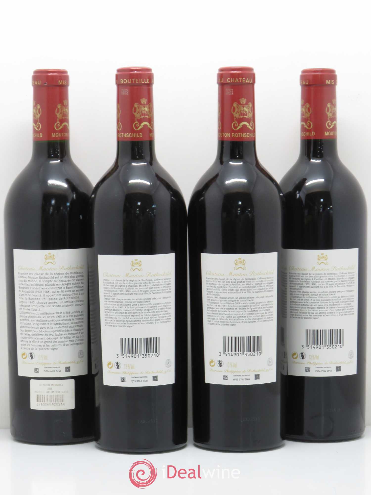 Château Mouton Rothschild 1er Grand Cru Classé 2008 - Lot de 4 bouteilles - 1
