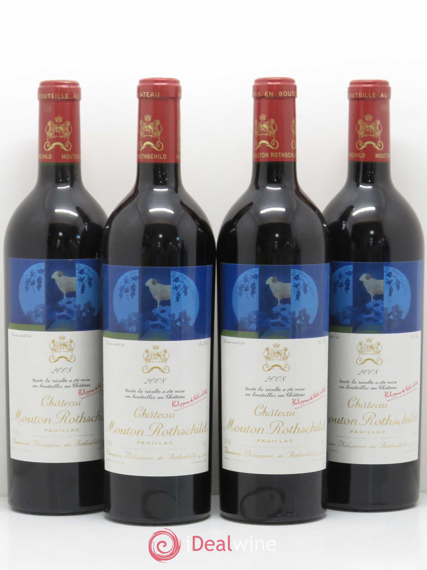 Château Mouton Rothschild 1er Grand Cru Classé 2008 - Lot de 4 bouteilles - 0