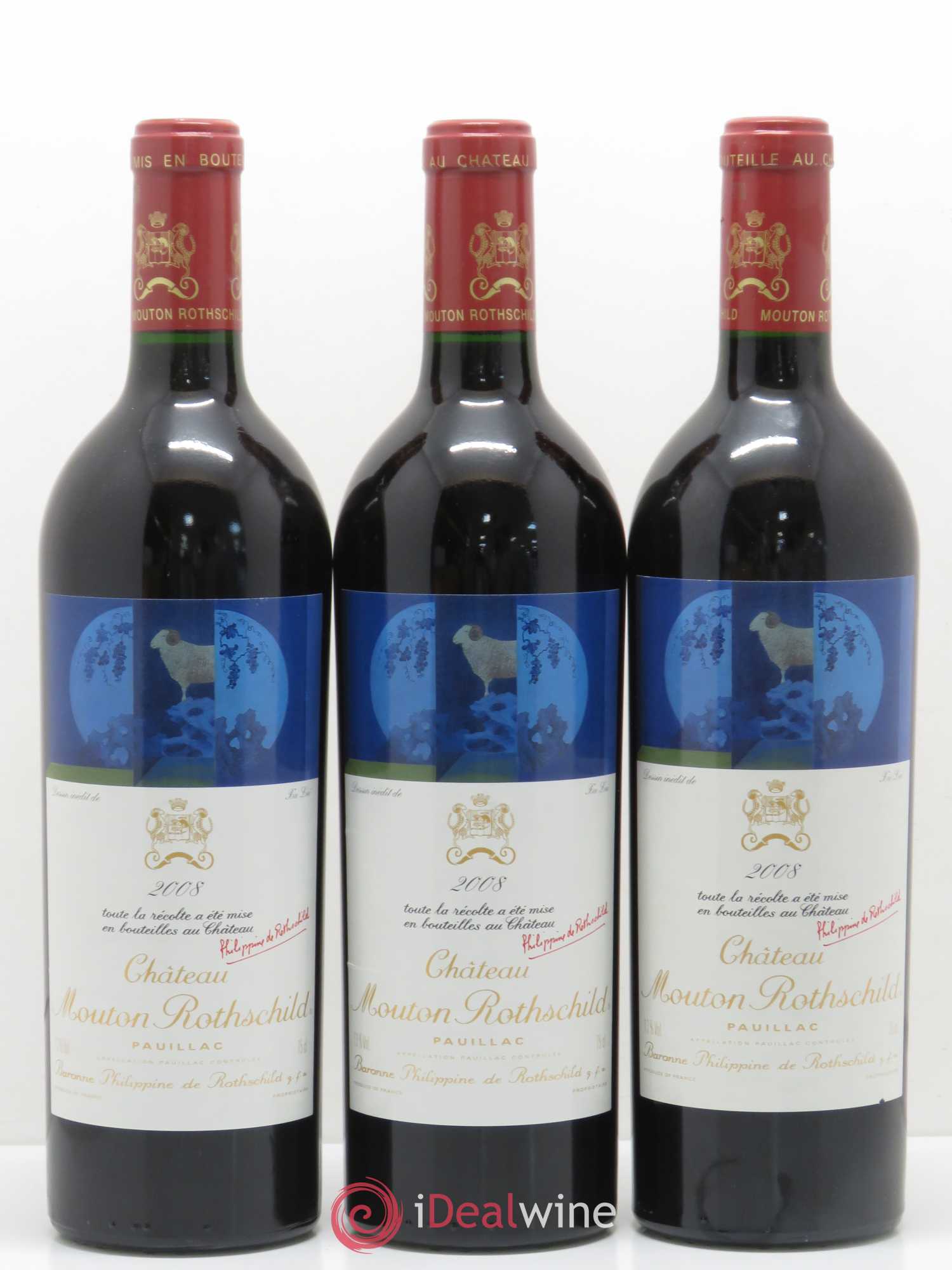 Château Mouton Rothschild 1er Grand Cru Classé 2008 - Lot de 3 bouteilles - 0