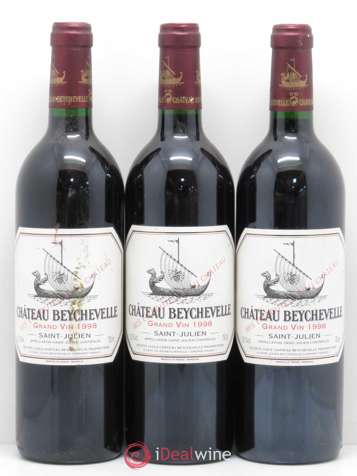Château Beychevelle 4ème Grand Cru Classé 1998 - Lot de 3 bouteilles - 0