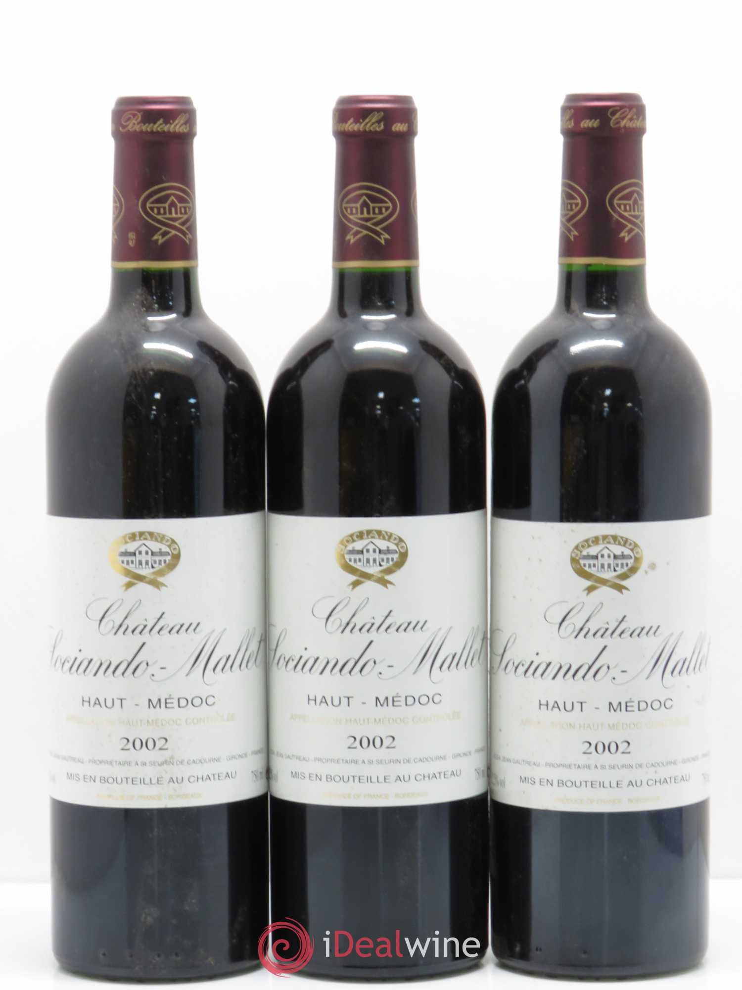 Château Sociando Mallet 2002 - Lot de 3 bouteilles - 0