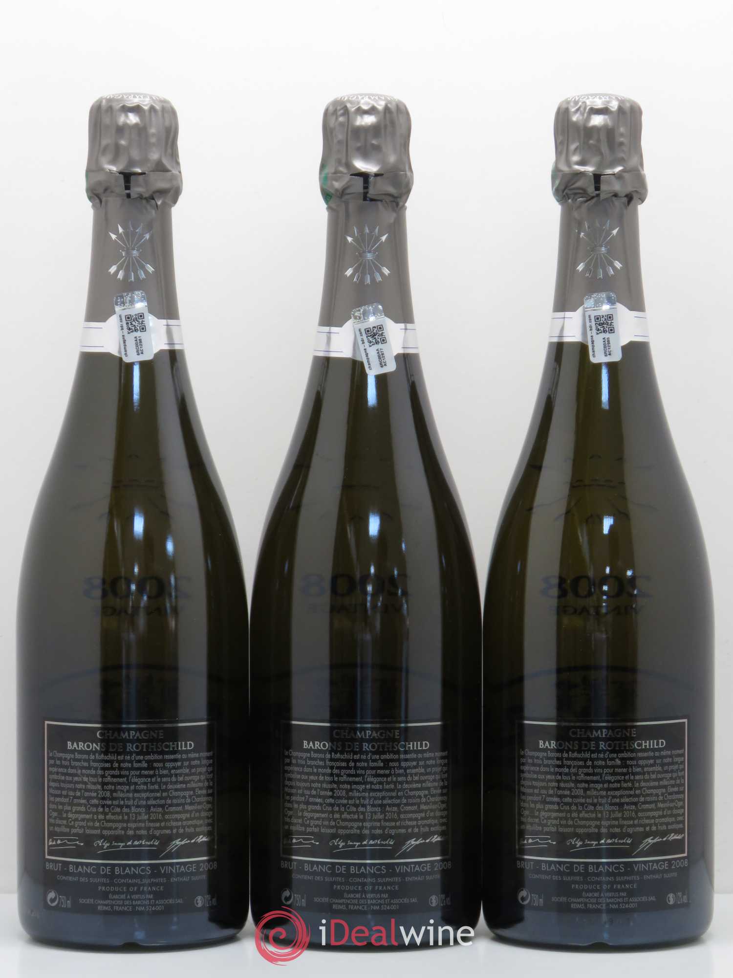 Champagne Barons de Rothschild Blanc de Blancs Vintage 2008 - Lot de 3 bouteilles - 1