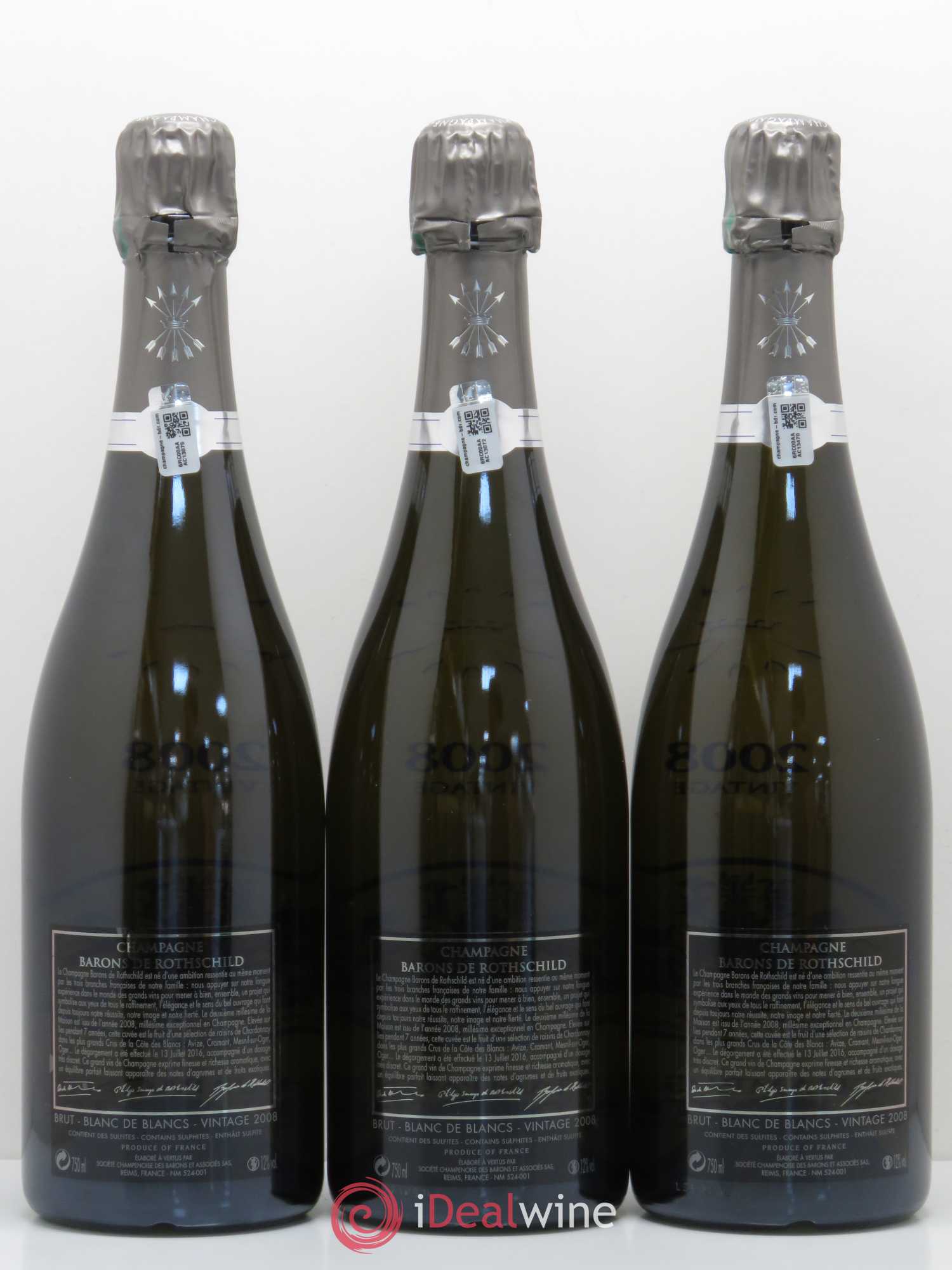Champagne Barons de Rothschild Blanc de Blancs Vintage 2008 - Lot de 3 bouteilles - 1