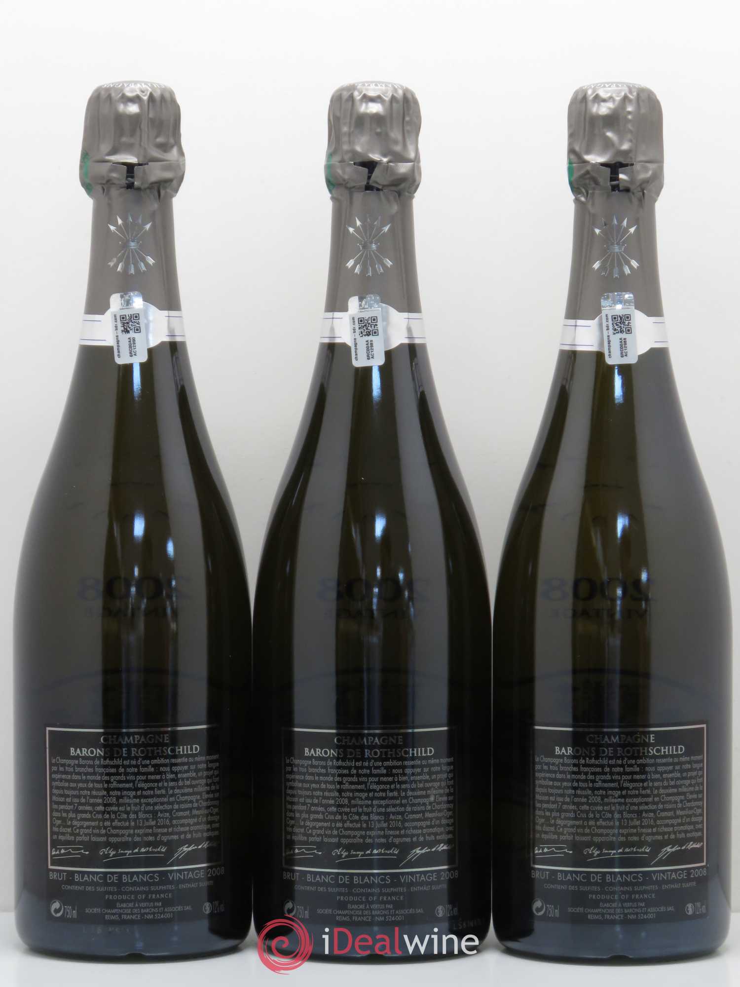 Champagne Barons de Rothschild Blanc de Blancs Vintage 2008 - Lot de 3 bouteilles - 1