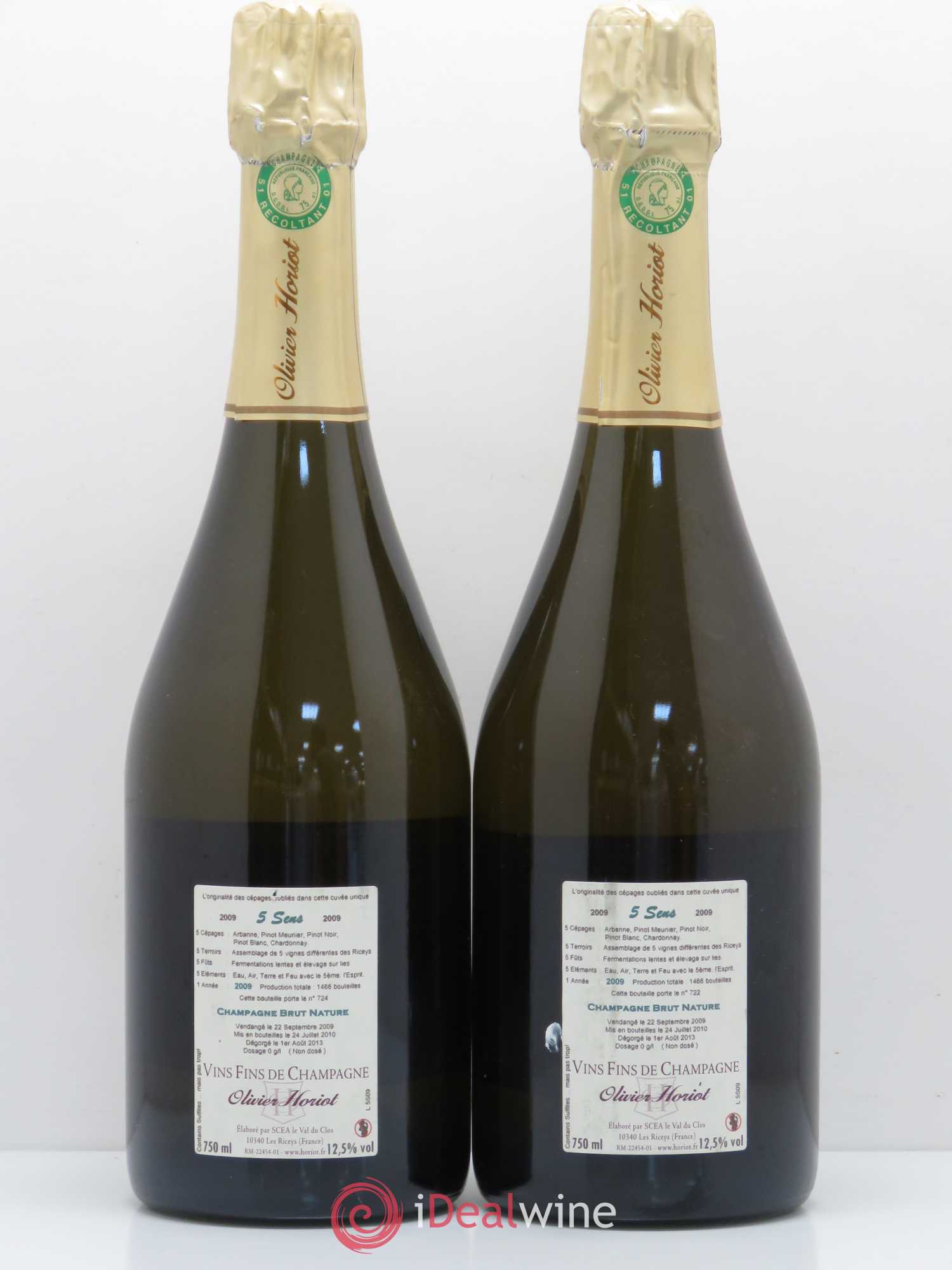 5 Sens Brut Nature Olivier Horiot 2009 - Lot de 2 bouteilles - 1