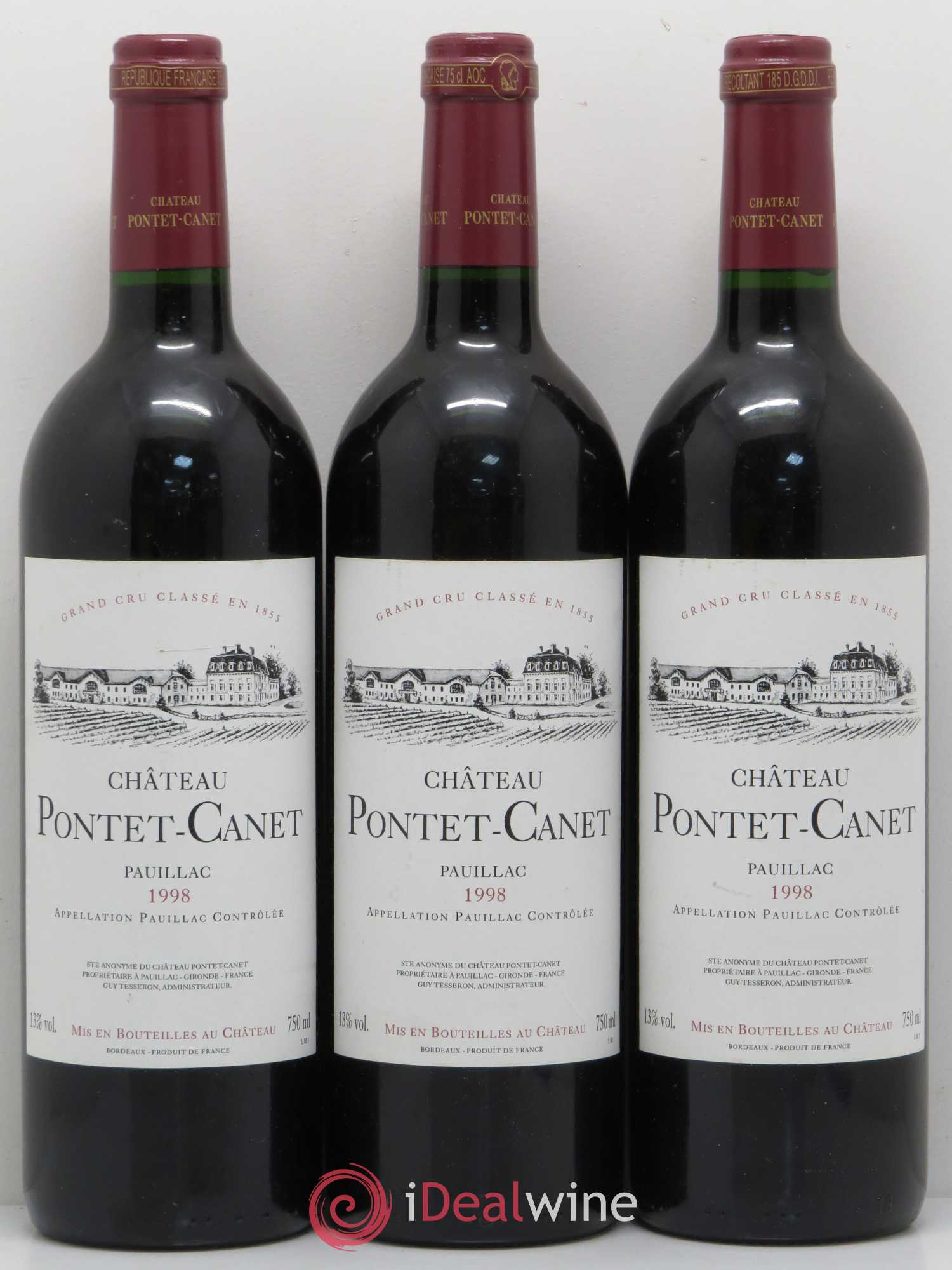 Château Pontet Canet 5ème Grand Cru Classé 1998 - Lot de 3 bouteilles - 0