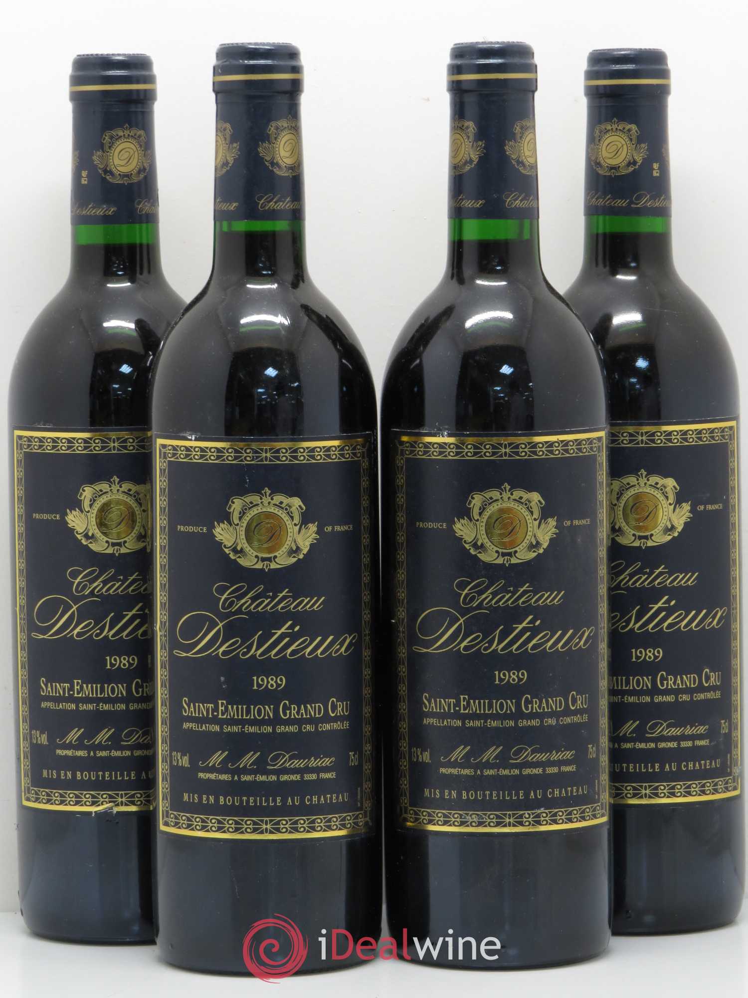 Château Destieux Grand Cru Classé 1989 - Lot de 4 bouteilles - 0