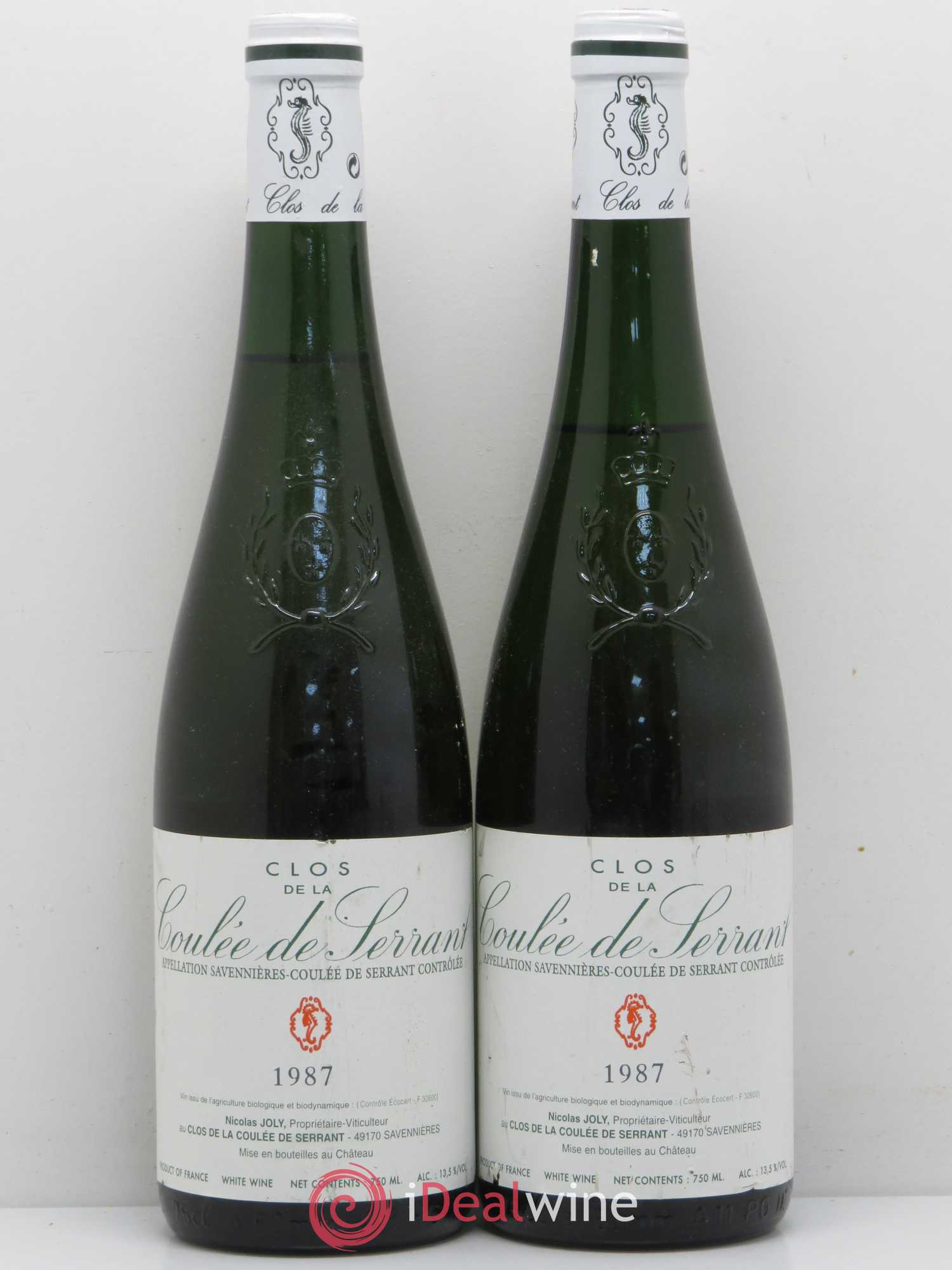Savennières Clos de la Coulée de Serrant Vignobles de la Coulée de Serrant - Nicolas Joly 1987 - Lot de 2 bouteilles - 0