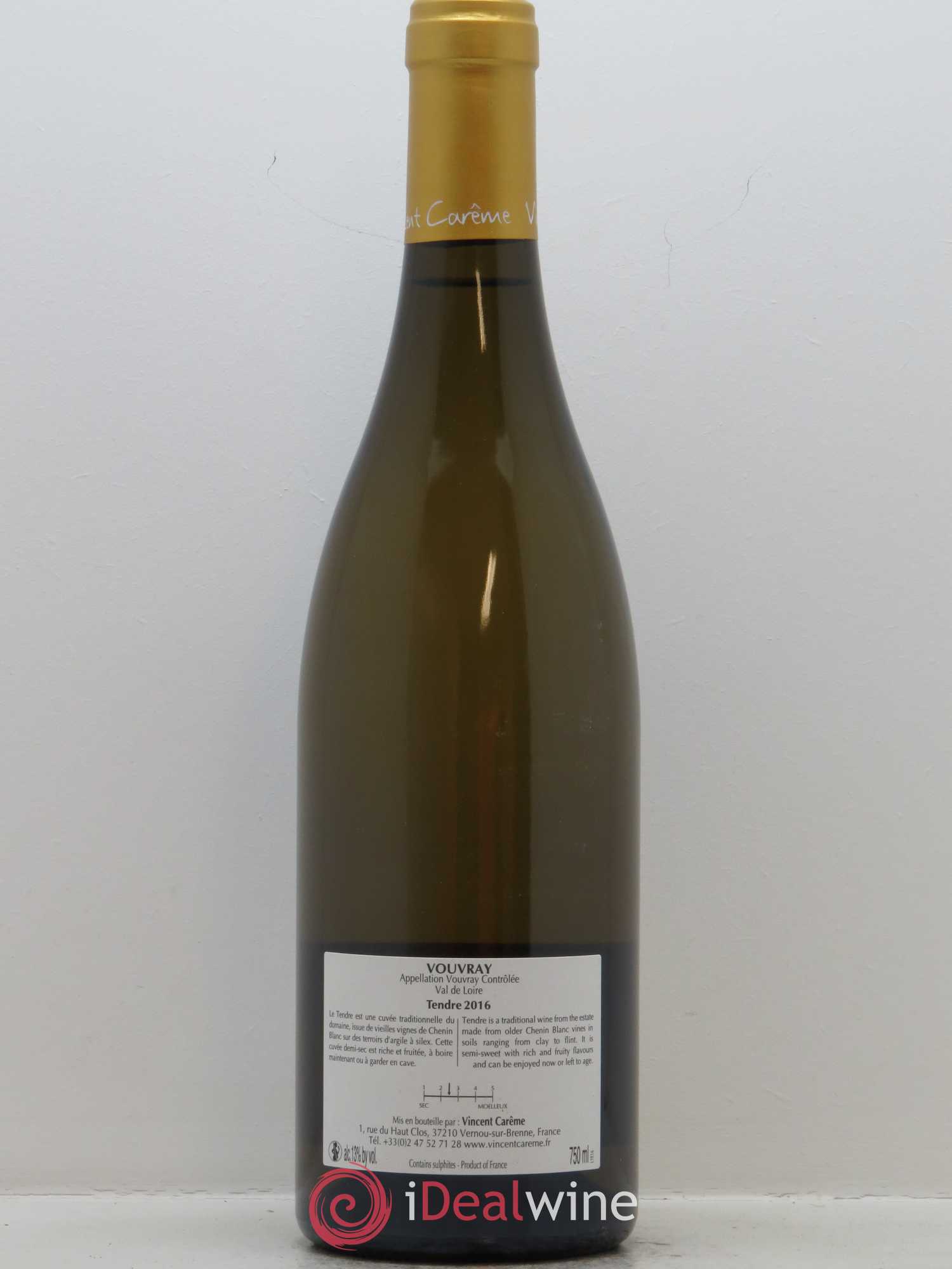 Vouvray Tendre Domaine Vincent Carême 2016 - Lot de 1 bouteille - 1