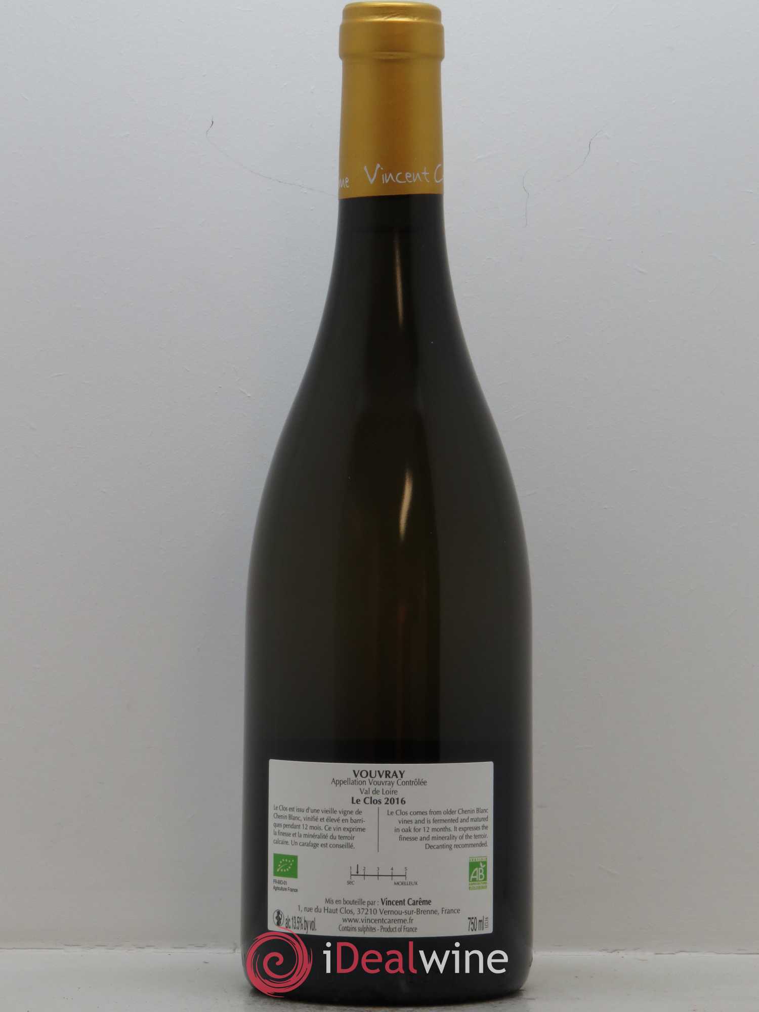 Vouvray Sec Le Clos Vincent Carême (Domaine) 2016 - Lot de 1 bouteille - 1