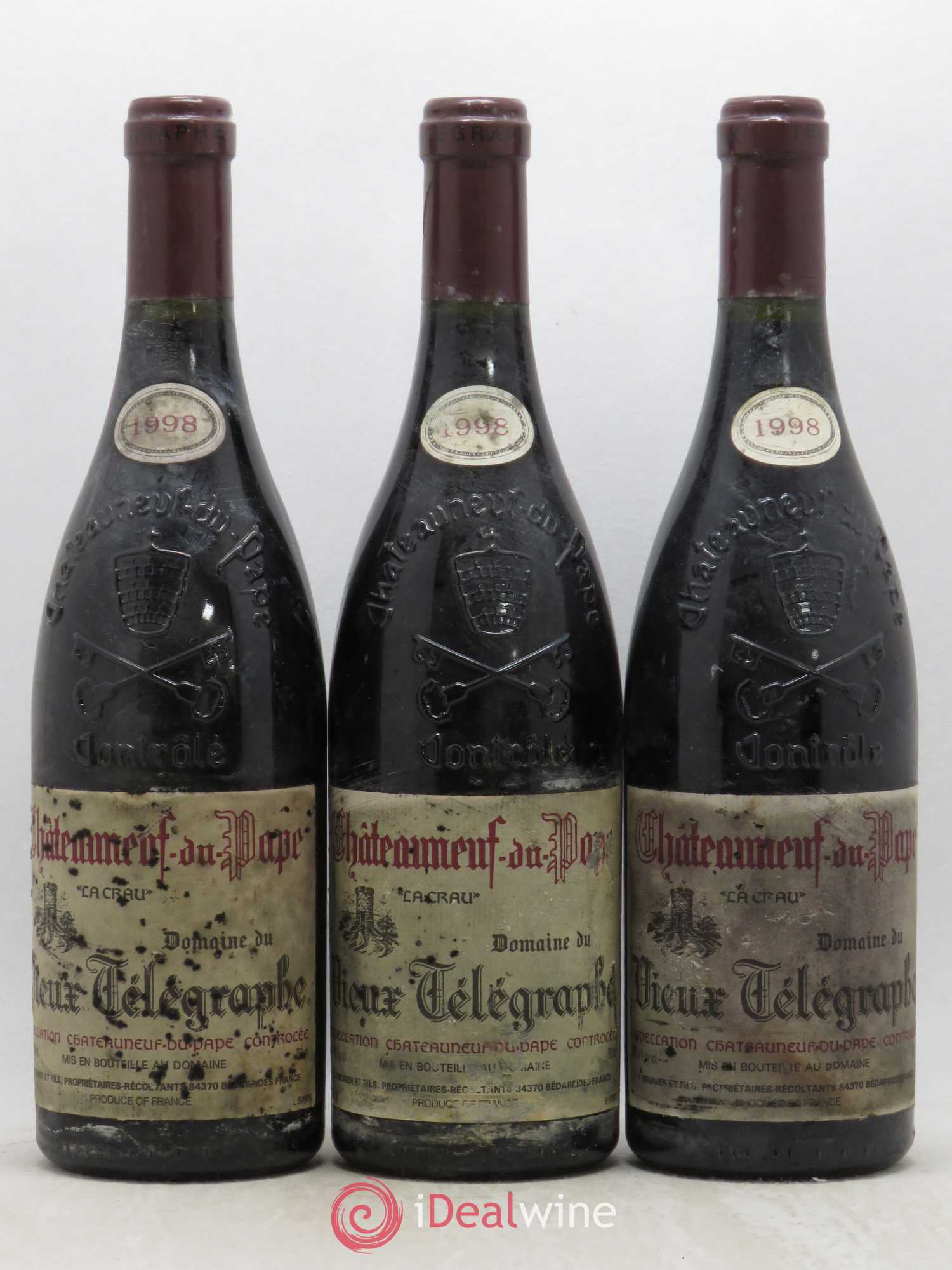 Châteauneuf-du-Pape Vieux Télégraphe (Domaine du) Vignobles Brunier 1998 - Lot de 3 bouteilles - 0