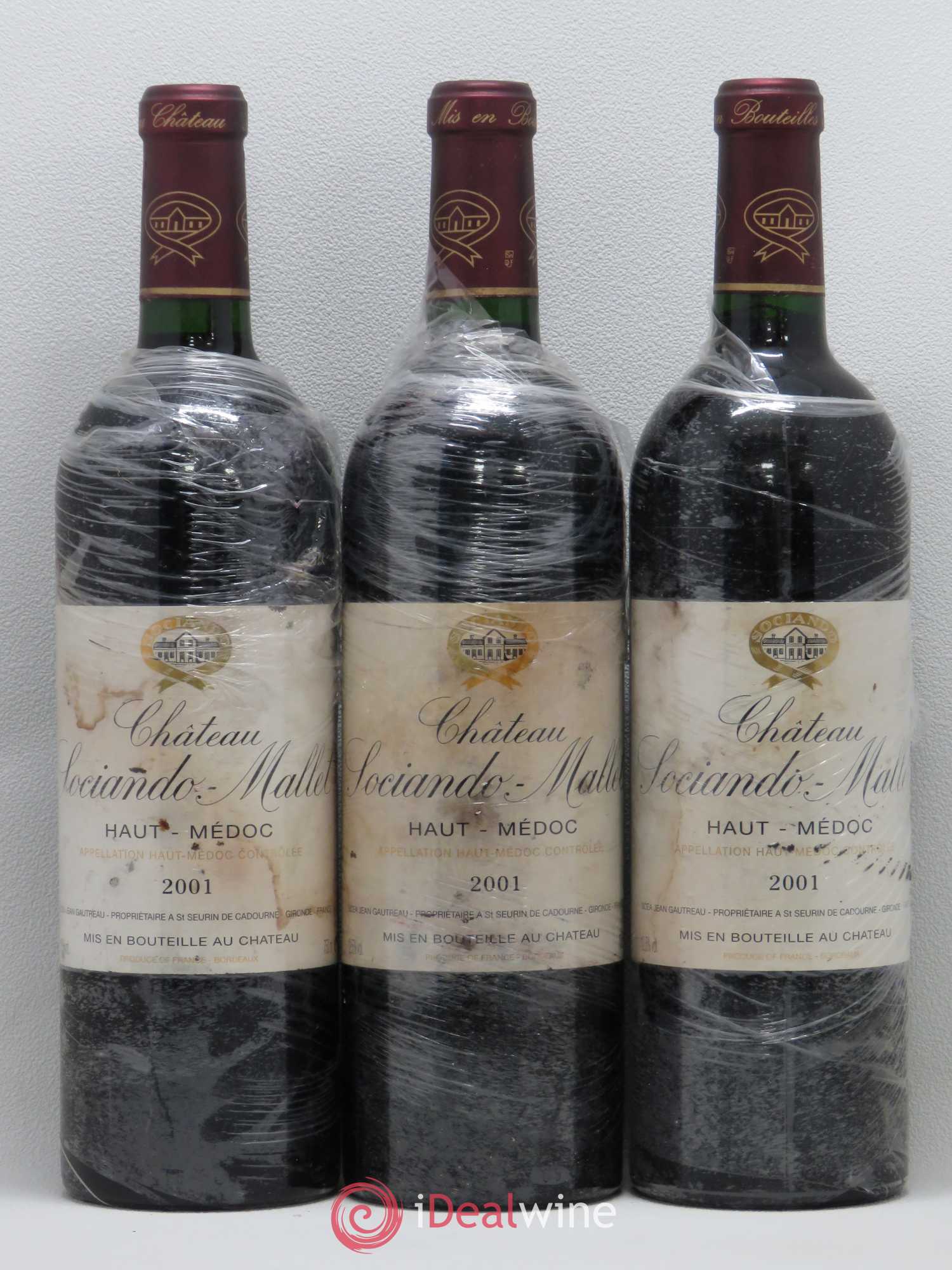 Château Sociando Mallet 2001 - Lot de 3 bouteilles - 0