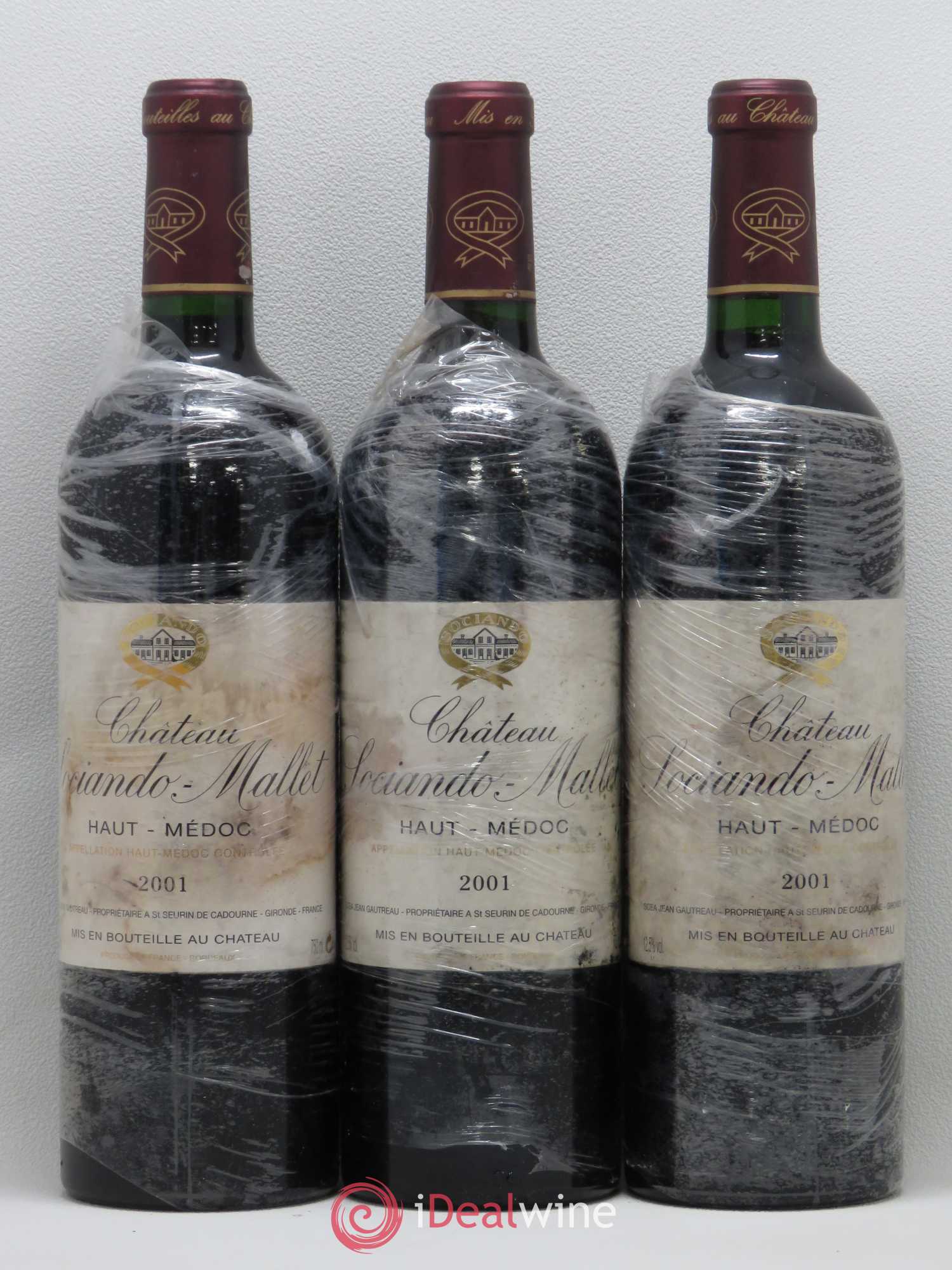 Château Sociando Mallet 2001 - Lot de 3 bouteilles - 0
