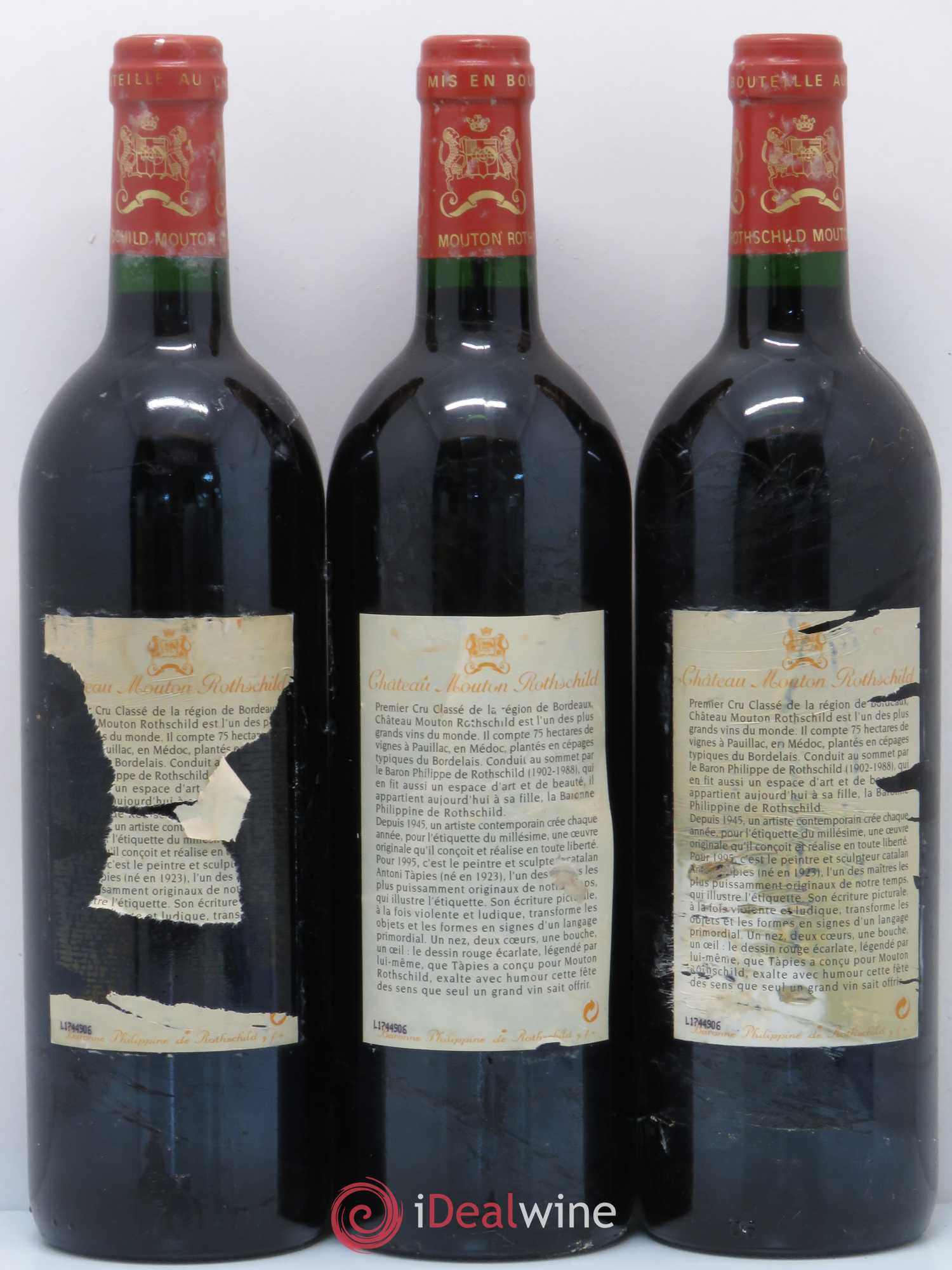 Château Mouton Rothschild 1er Grand Cru Classé 1995 - Lot de 3 bouteilles - 1