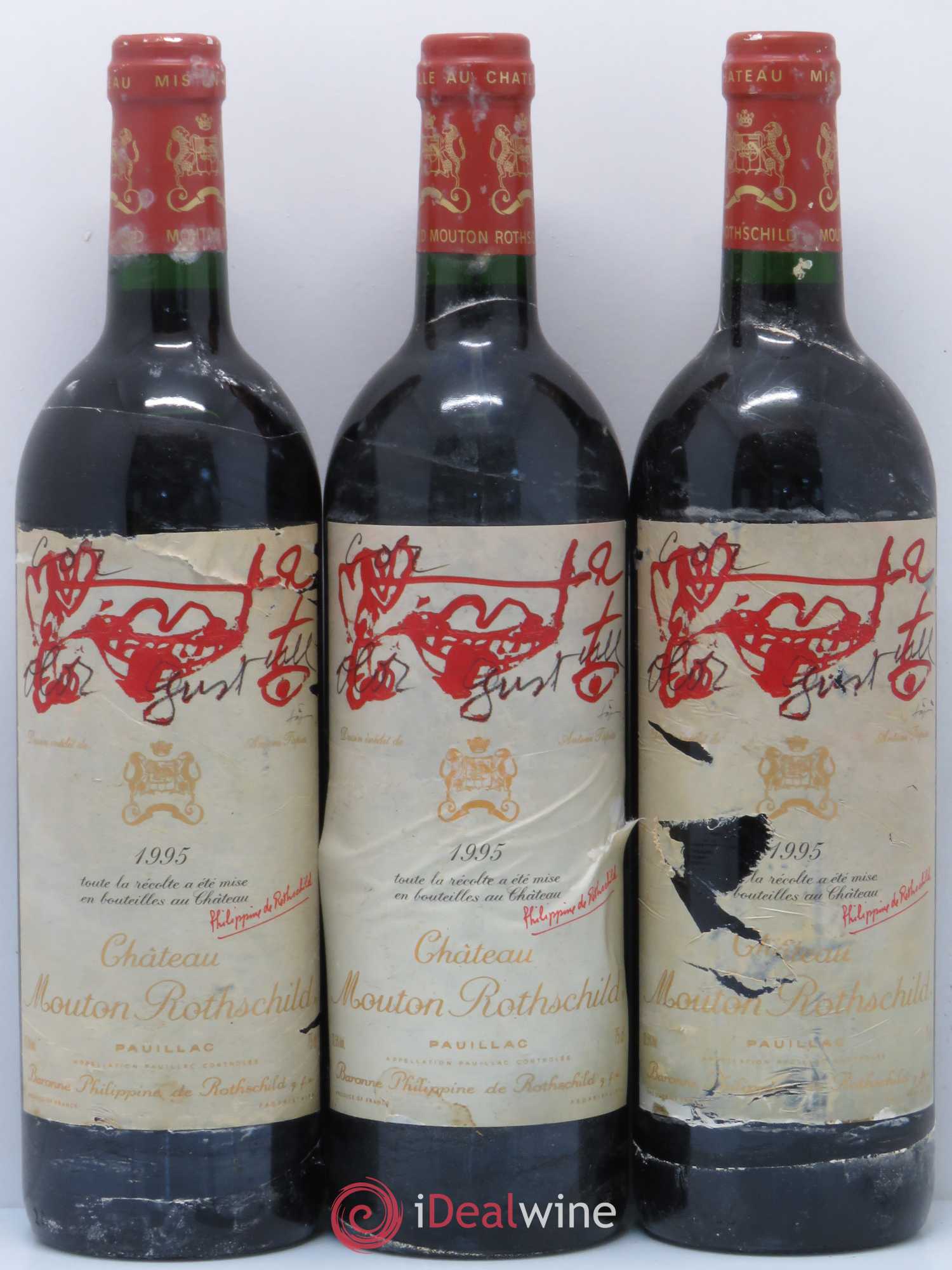 Château Mouton Rothschild 1er Grand Cru Classé 1995 - Lot de 3 bouteilles - 0