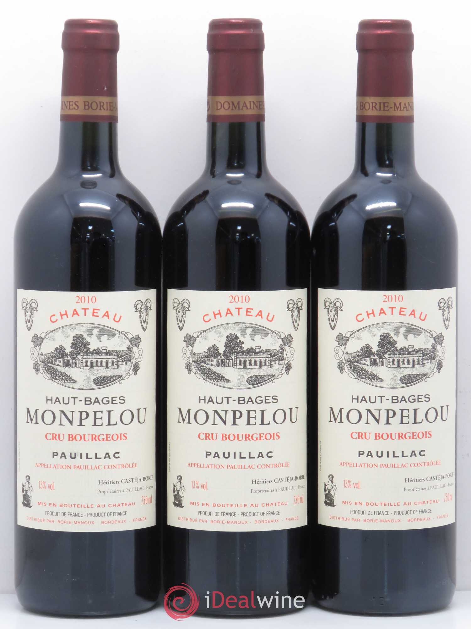 Château Haut Bages Monpelou Cru Bourgeois 2010 - Lot de 3 bouteilles - 0
