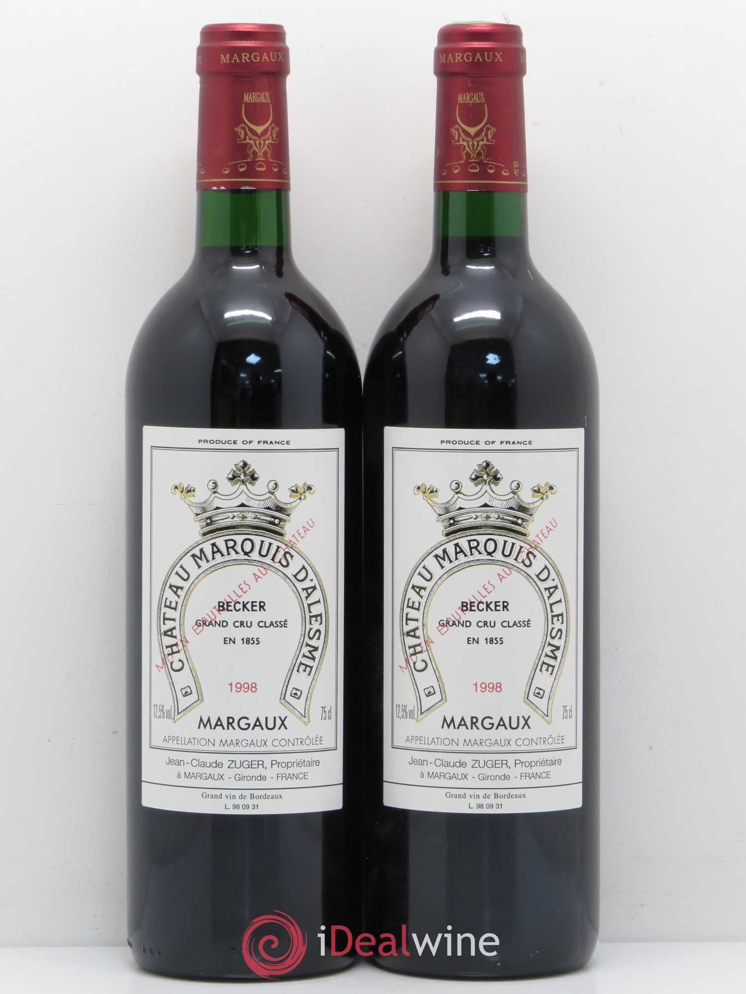 Château Marquis d'Alesme 1998 - Lot de 2 bouteilles - 0