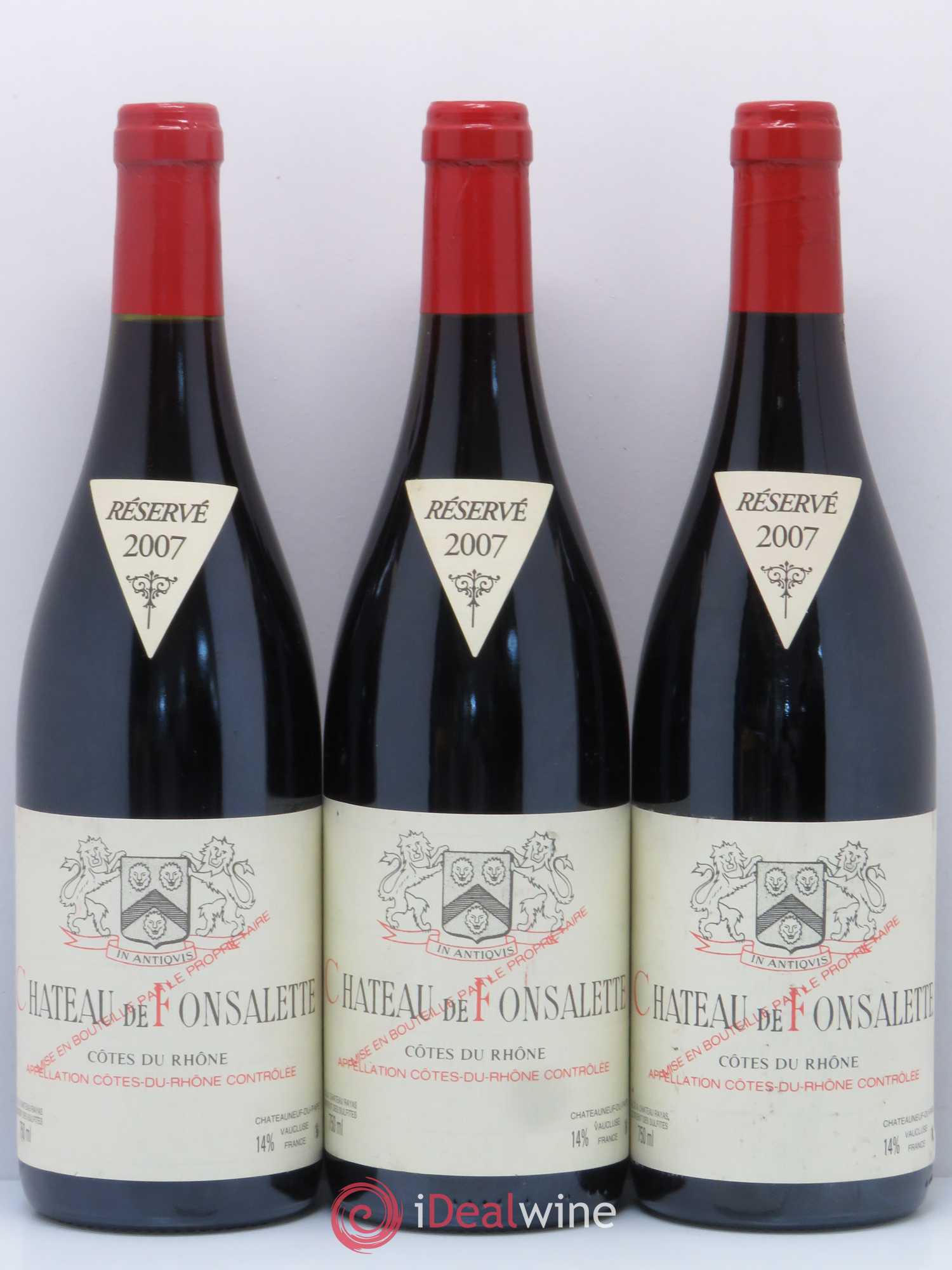 Côtes-du-Rhône Château de Fonsalette Emmanuel Reynaud 2007 - Lot de 3 bouteilles - 0