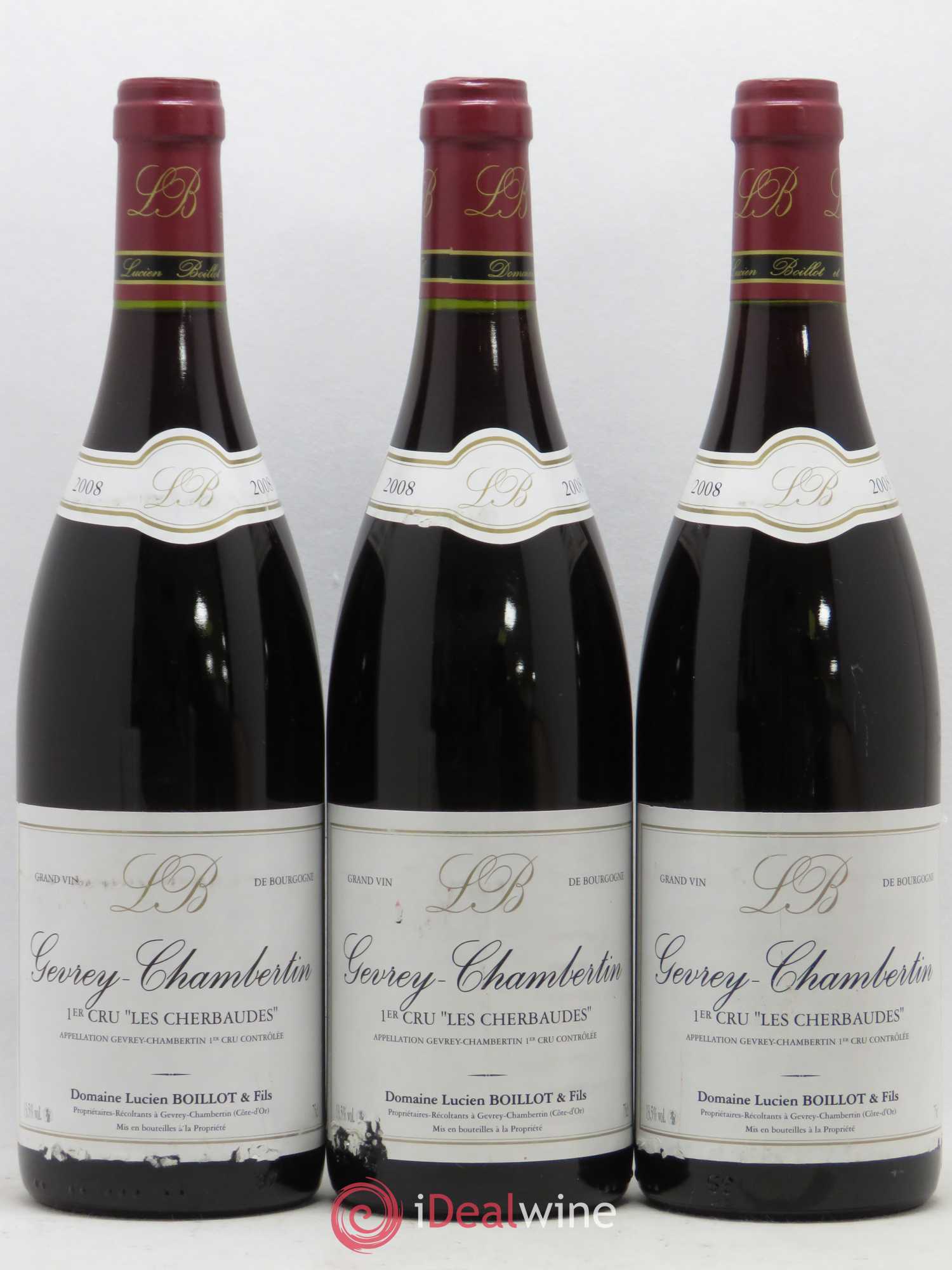 Gevrey-Chambertin 1er Cru Les Cherbaudes Lucien Boillot & Fils (Domaine) 2008 - Lot de 3 bouteilles - 0