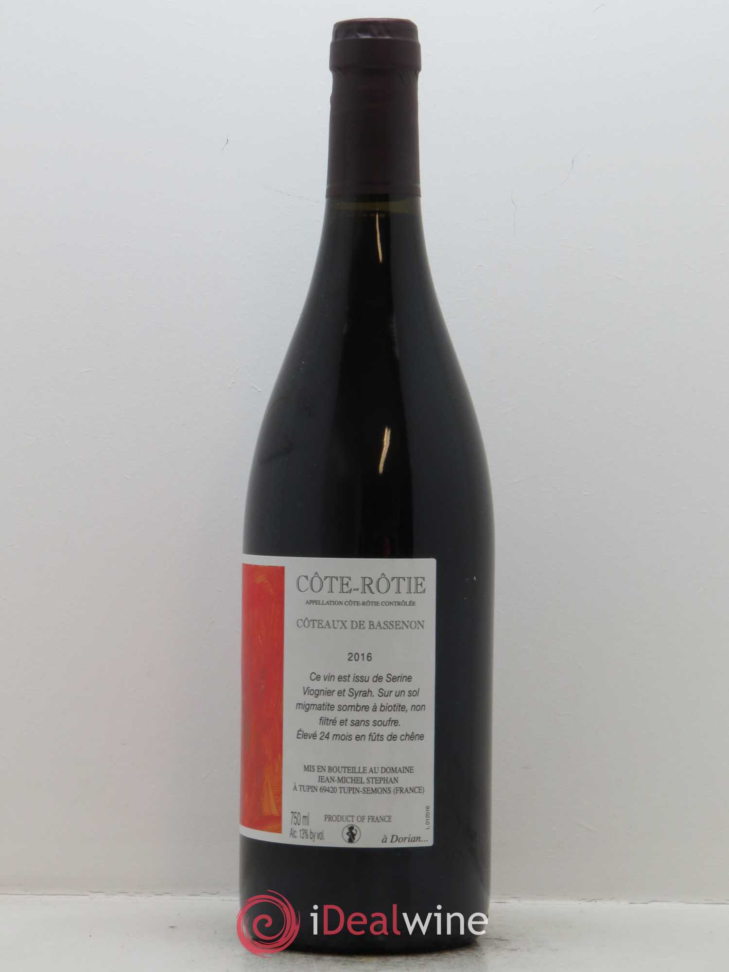 Côte-Rôtie Coteaux de Bassenon Jean-Michel Stephan 2016 - Lot de 1 bouteille - 1