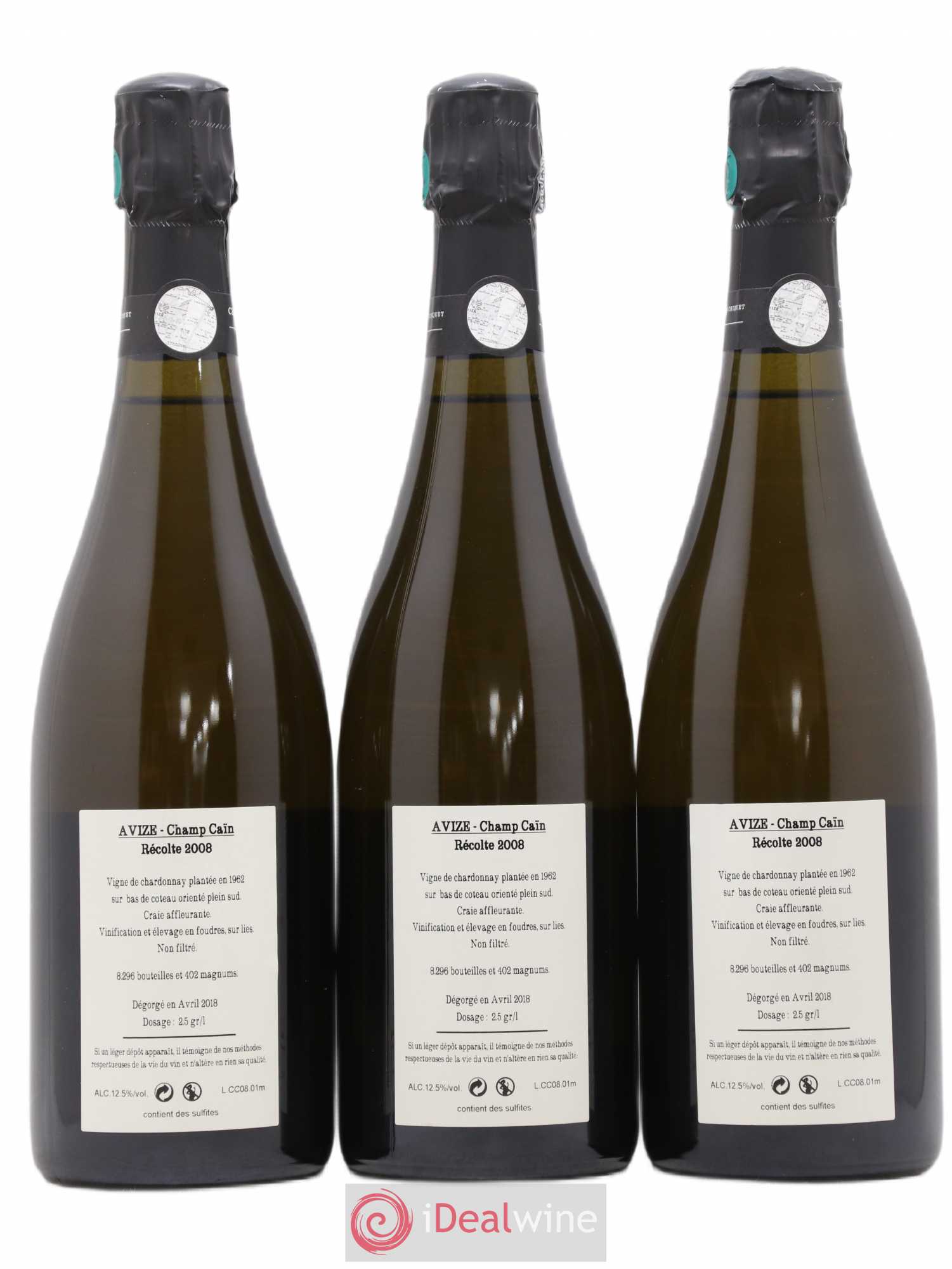 Avize Champ Caïn Extra-Brut Jacquesson 2008 - Lot de 3 bouteilles - 1