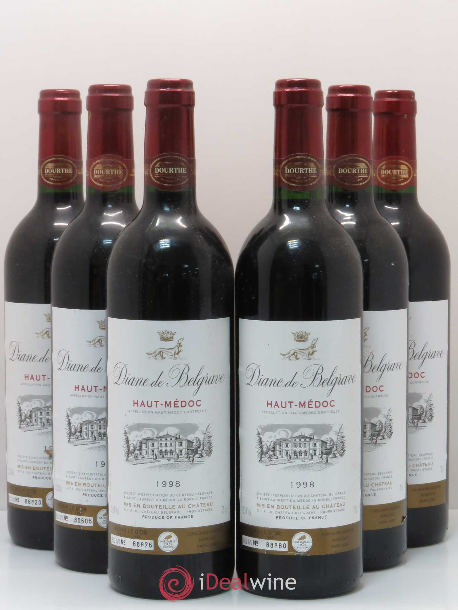 Haut Médoc Diane de Belgrave 1998 - Posten von 6 Flaschen - 0