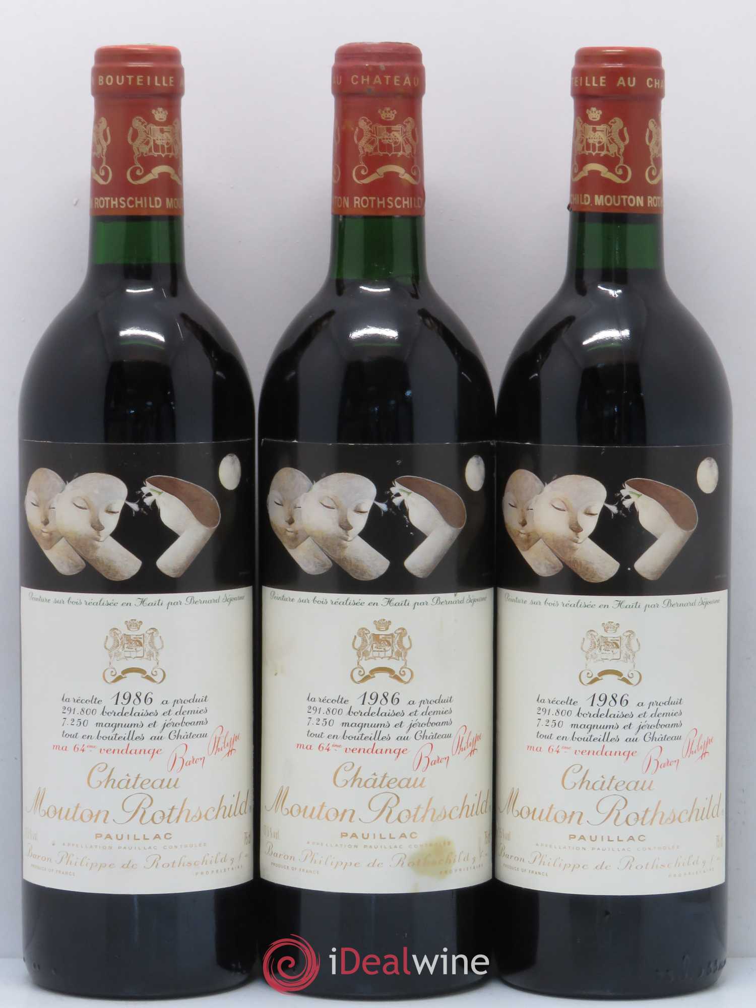 Château Mouton Rothschild 1er Grand Cru Classé 1986 - Lot de 3 bouteilles - 0