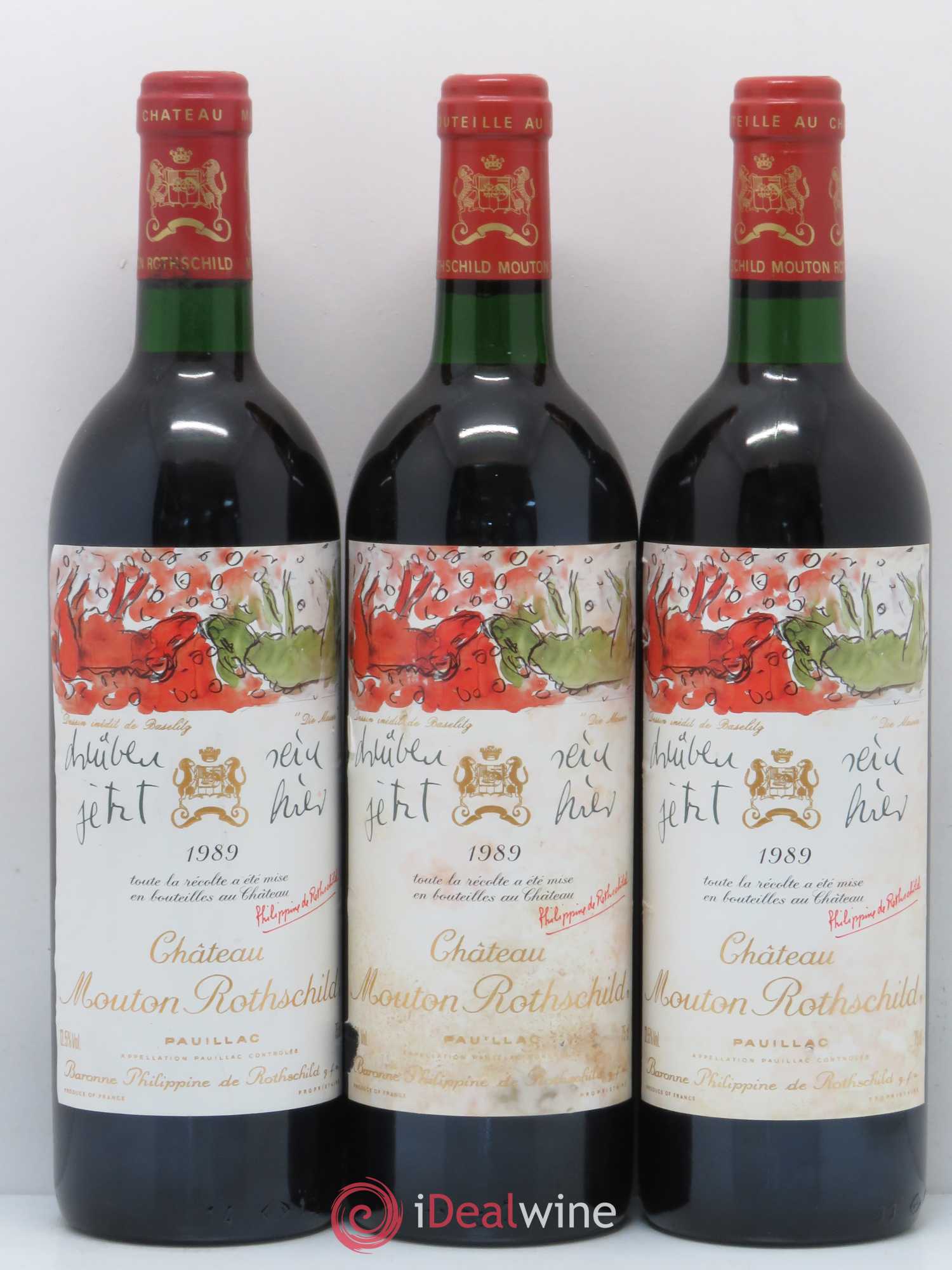 Château Mouton Rothschild 1er Grand Cru Classé 1989 - Lot de 3 bouteilles - 0