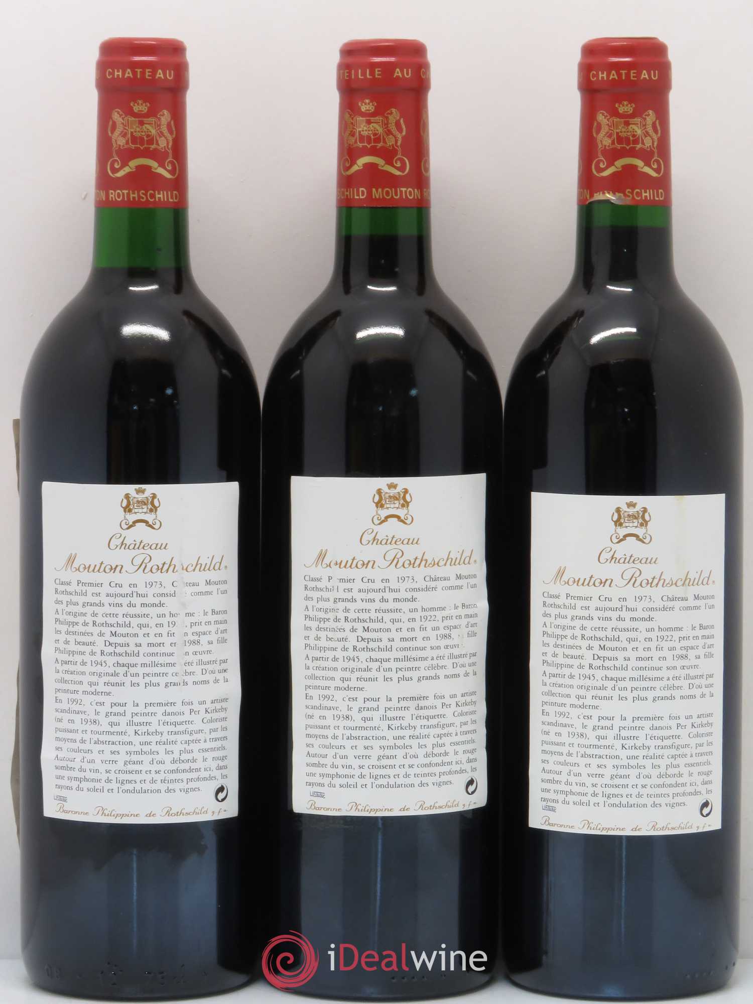 Château Mouton Rothschild 1er Grand Cru Classé 1992 - Lot de 3 bouteilles - 1