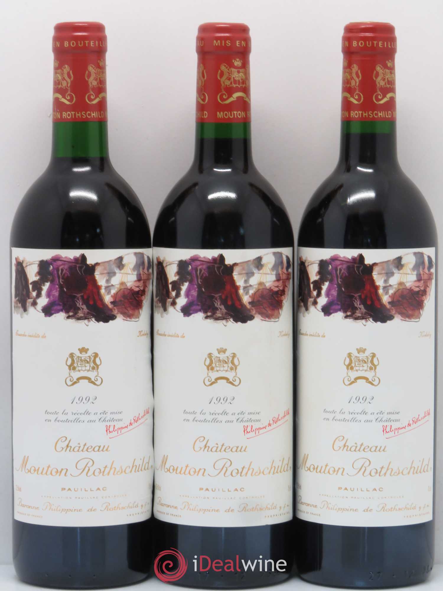 Château Mouton Rothschild 1er Grand Cru Classé 1992 - Lot de 3 bouteilles - 0