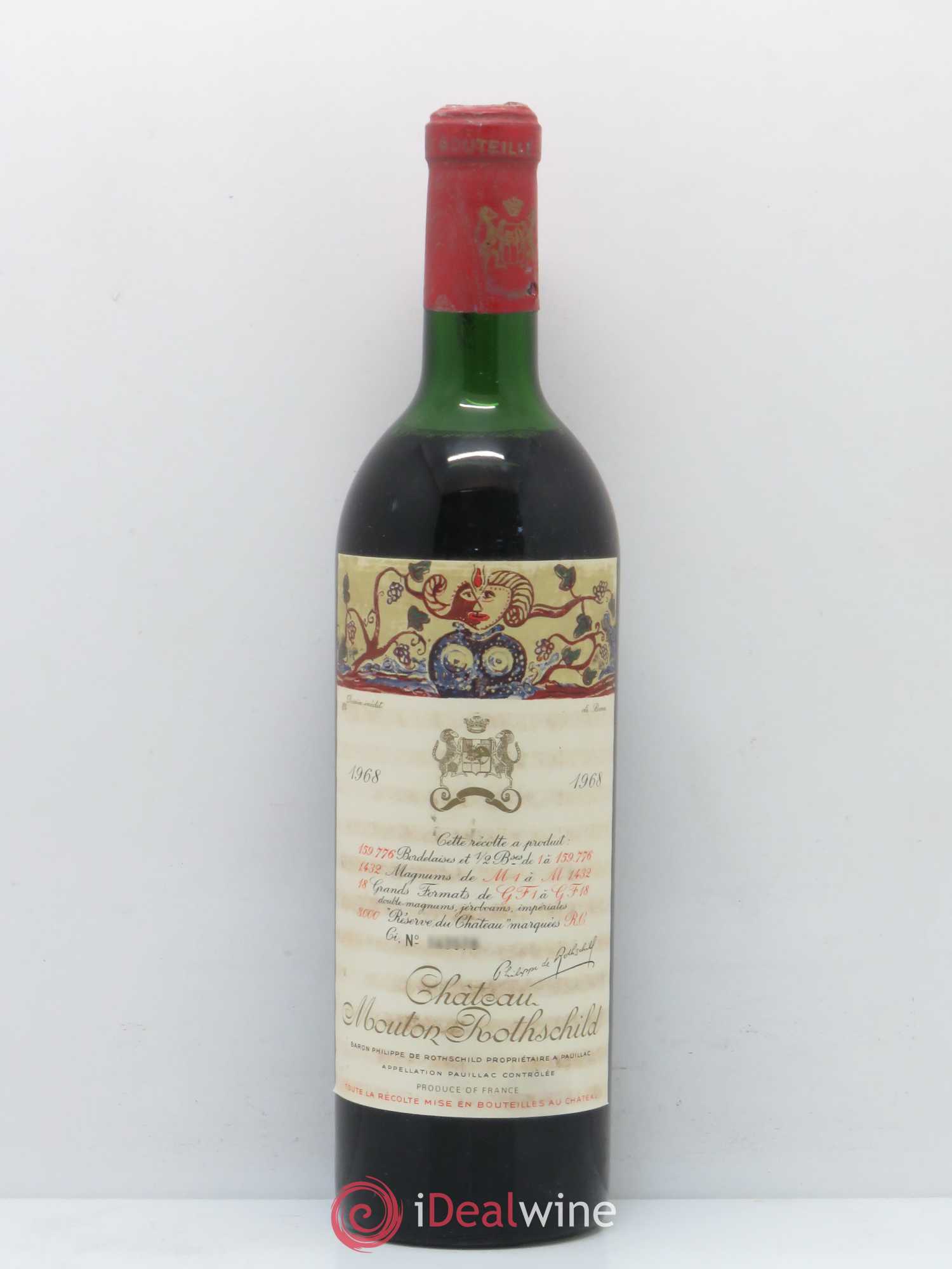 Château Mouton Rothschild 1er Grand Cru Classé 1968 - Lot de 1 bouteille - 0