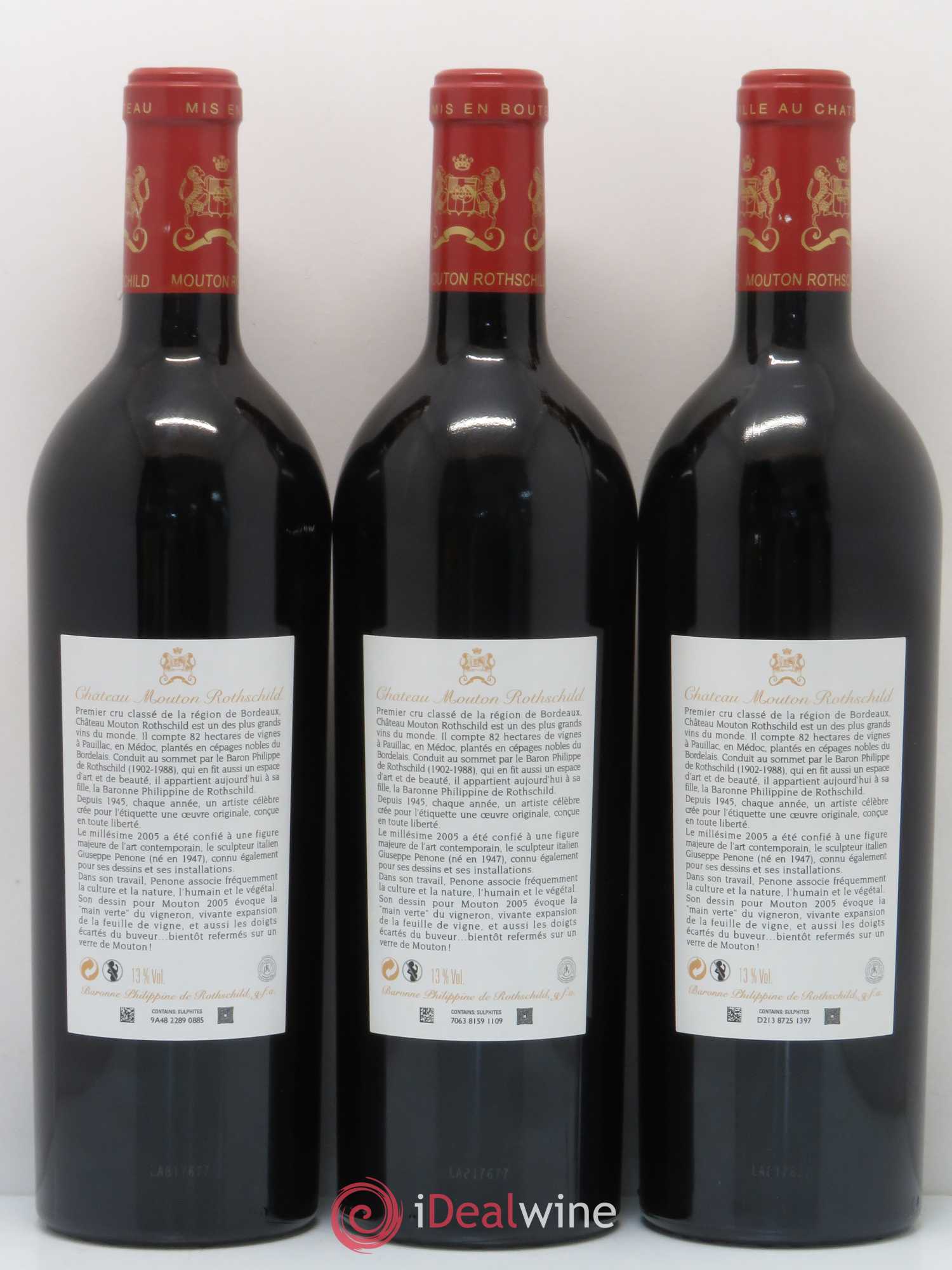 Château Mouton Rothschild 1er Grand Cru Classé 2005 - Lot de 3 bouteilles - 1
