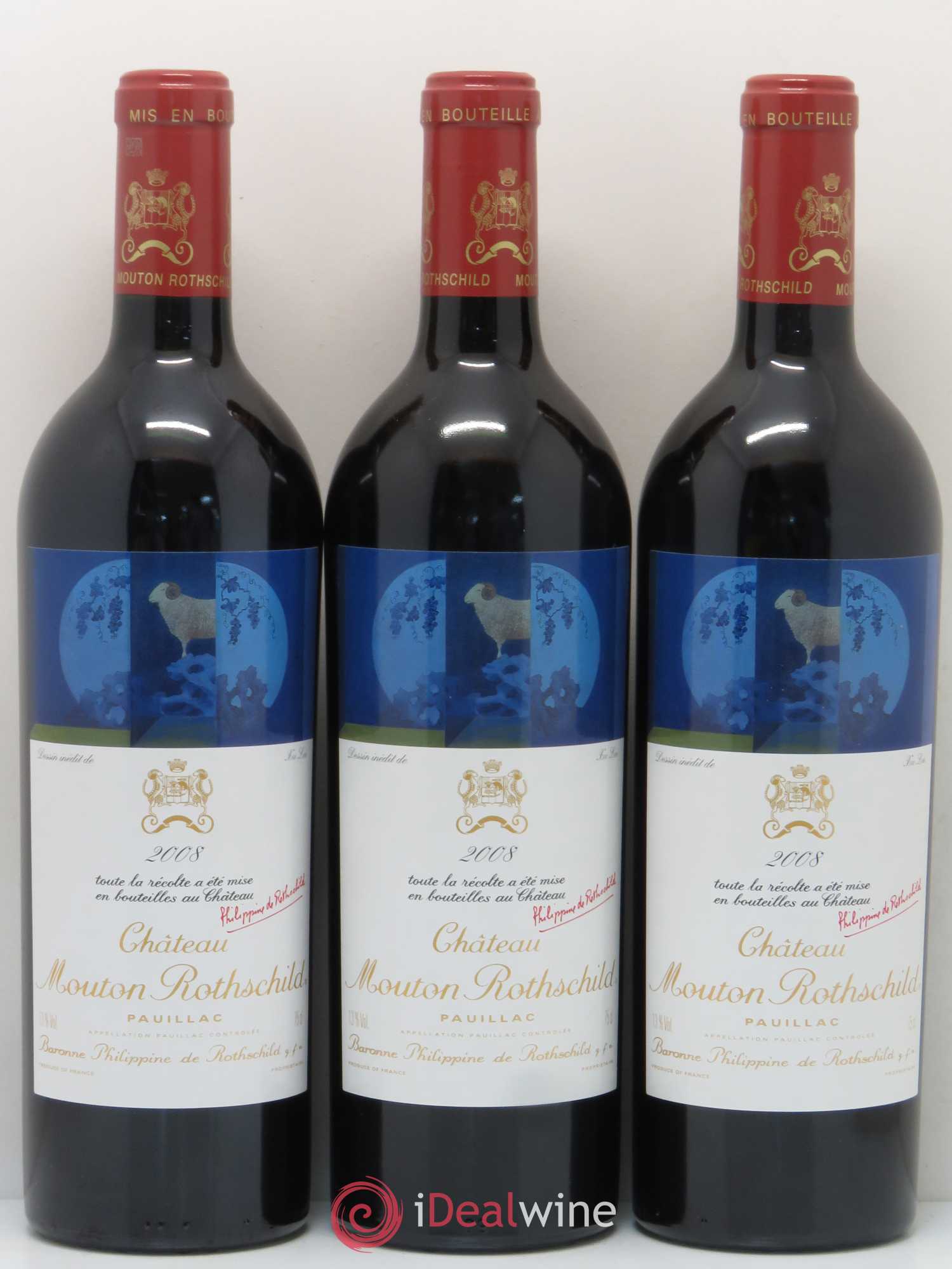 Château Mouton Rothschild 1er Grand Cru Classé 2008 - Lot de 3 bouteilles - 0
