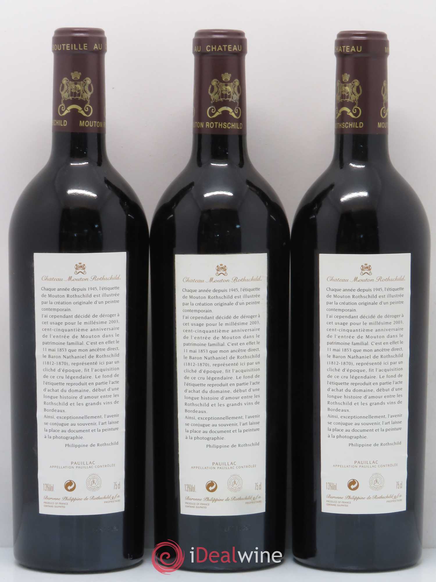 Château Mouton Rothschild 1er Grand Cru Classé 2003 - Lot de 3 bouteilles - 1