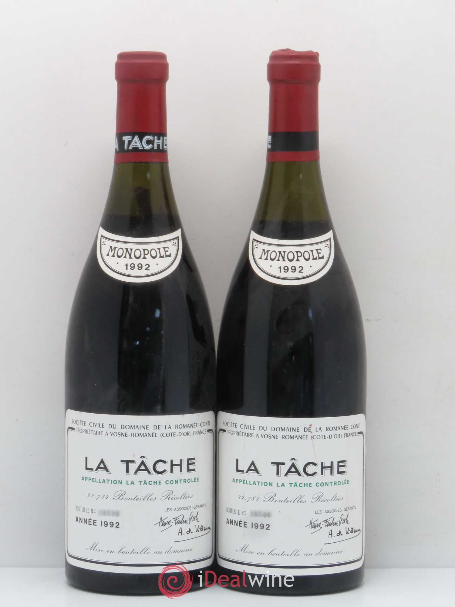 La Tâche Grand Cru Domaine de la Romanée-Conti 1992 - Lot de 2 bouteilles - 0