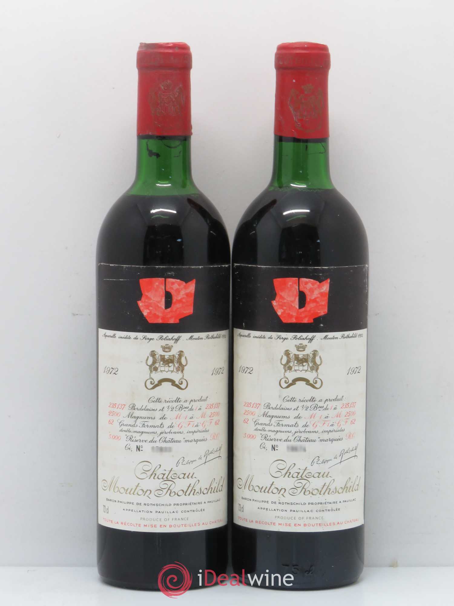 Château Mouton Rothschild 1er Grand Cru Classé 1972 - Lot de 2 bouteilles - 0