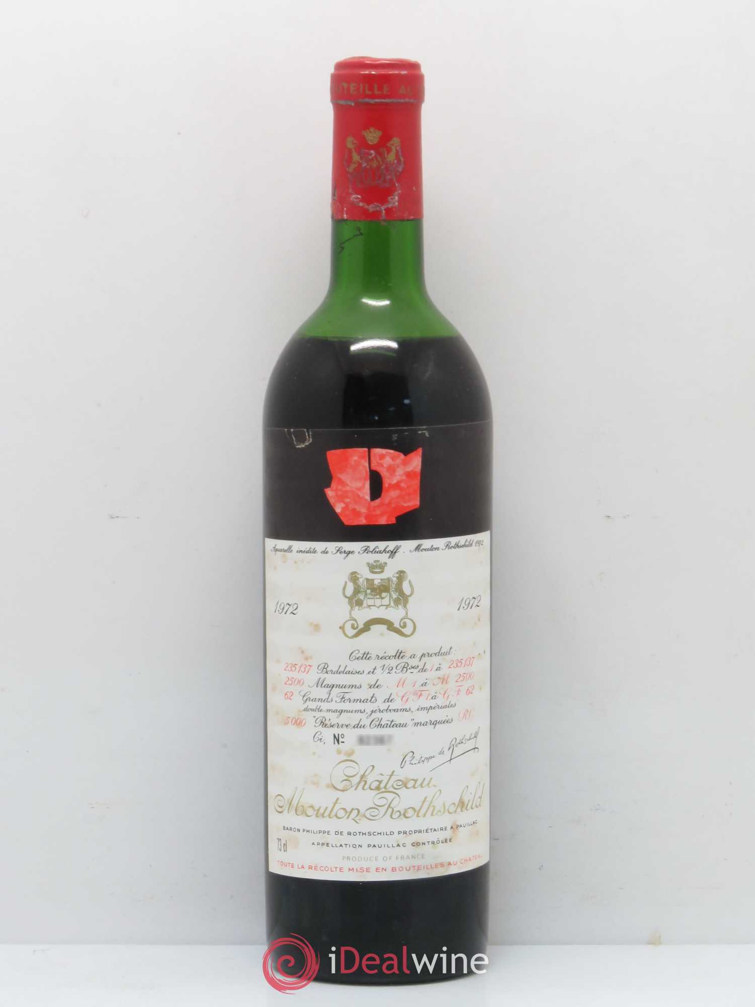 Château Mouton Rothschild 1er Grand Cru Classé 1972 - Lot de 1 bouteille - 0